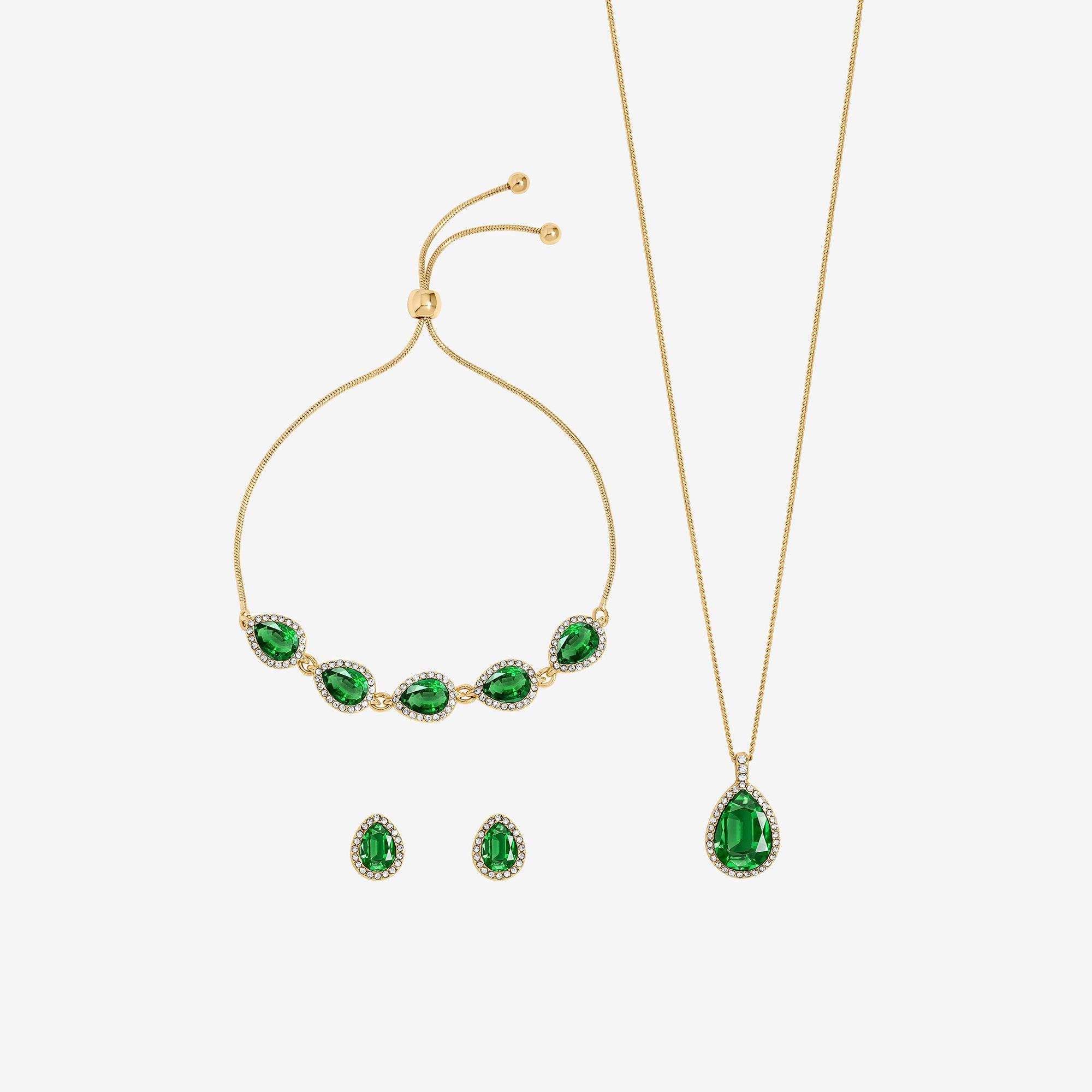 Gold - Jon Richard - Emerald Pear Drop Trio Set - Gift Box - 2