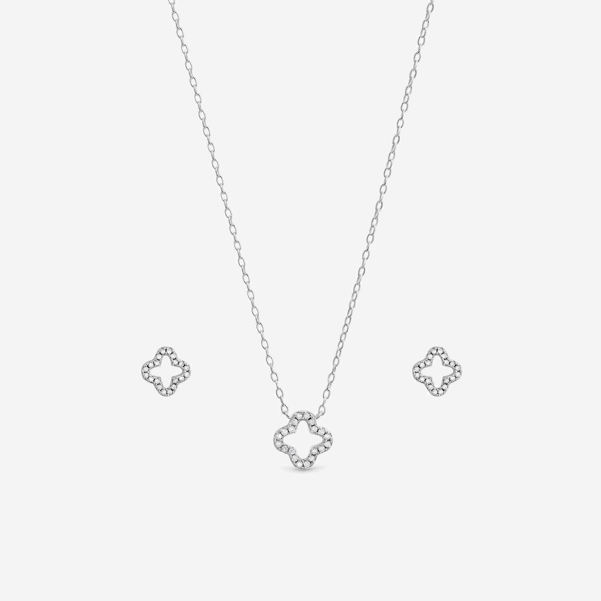 Silver - Simply Silver - Sterling Silver 925 CZ Open Clover Set - 2