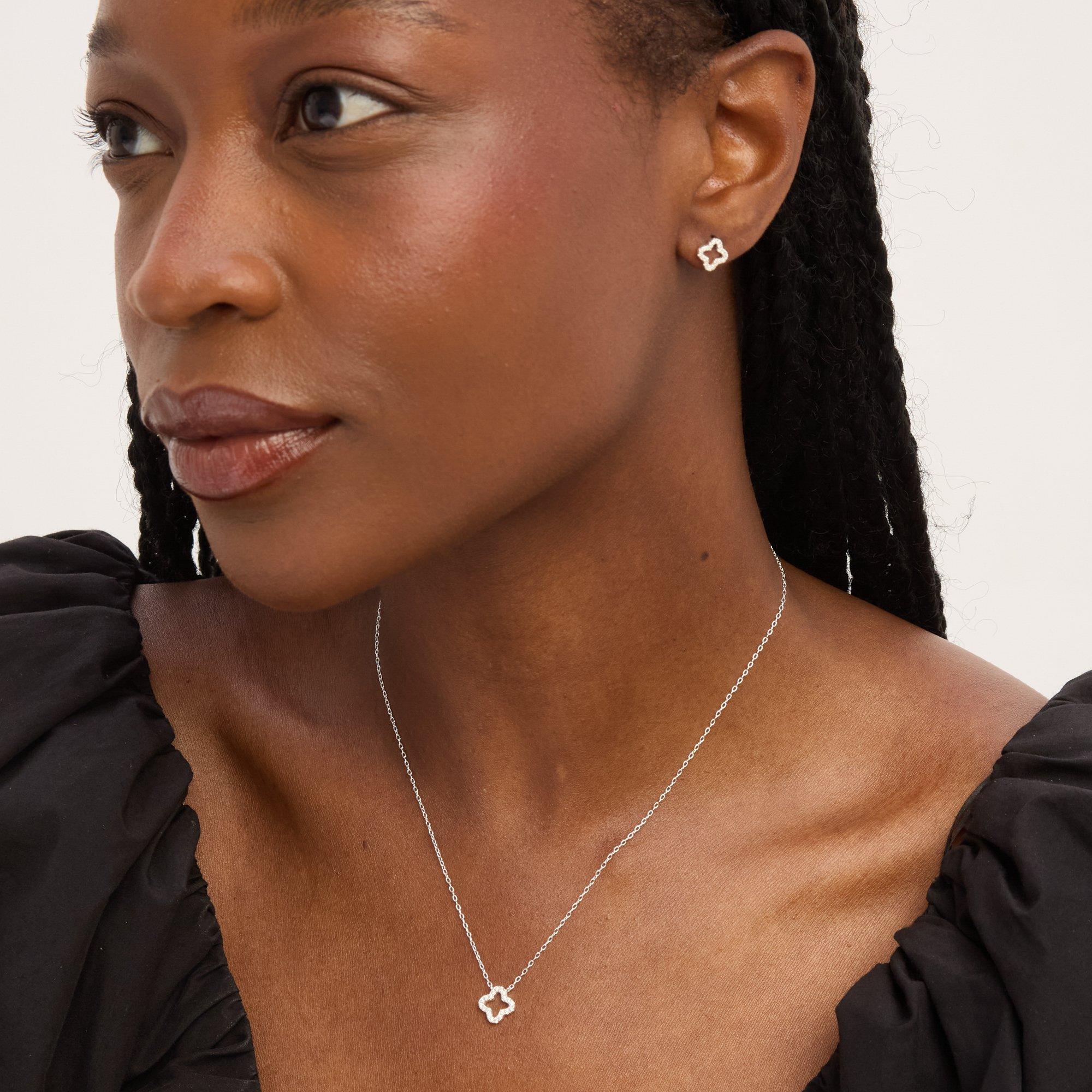 Silver - Simply Silver - Sterling Silver 925 CZ Open Clover Set - 3