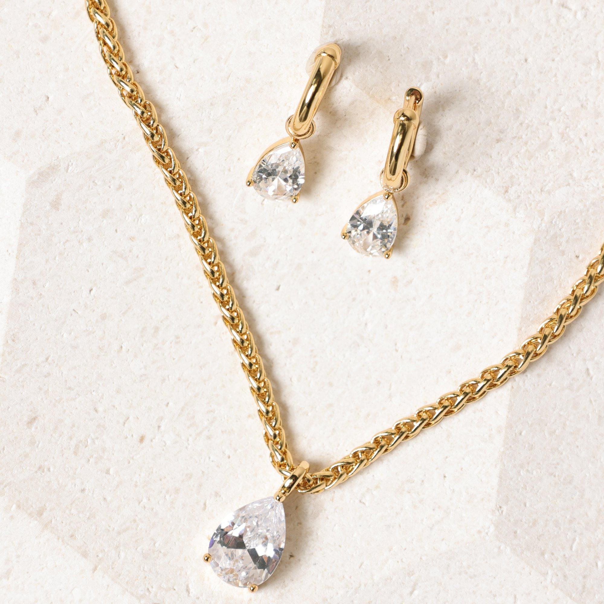 Gold - Jon Richard - 18K Gold Plated Chain CZ Peardrop Earrings - 3