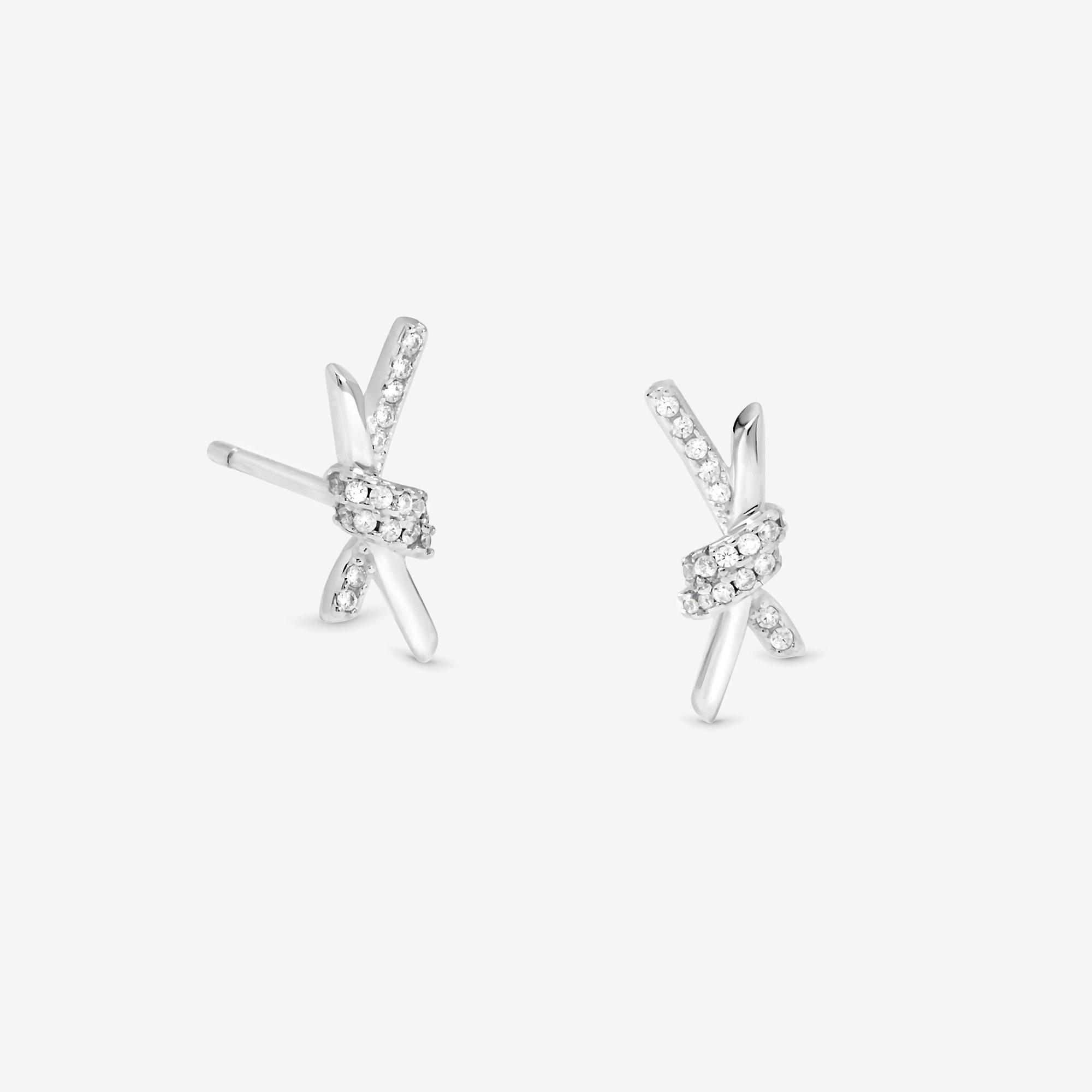 Silver - Simply Silver - Sterling Silver 925 Pave Love Knot Stud Earrings