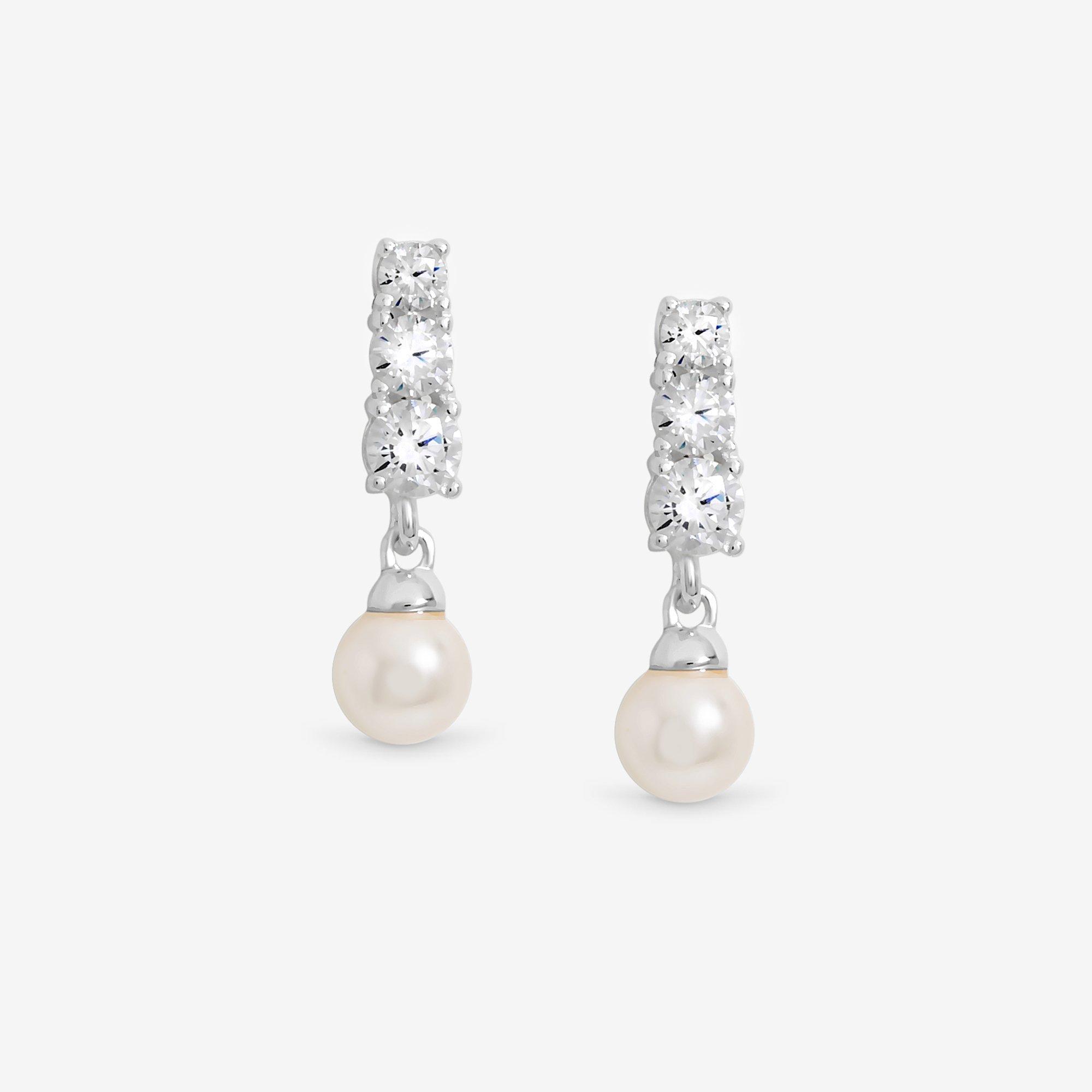 Silver - Simply Silver - Sterling Silver 925 CZ Pearl Drop Earrings - 1