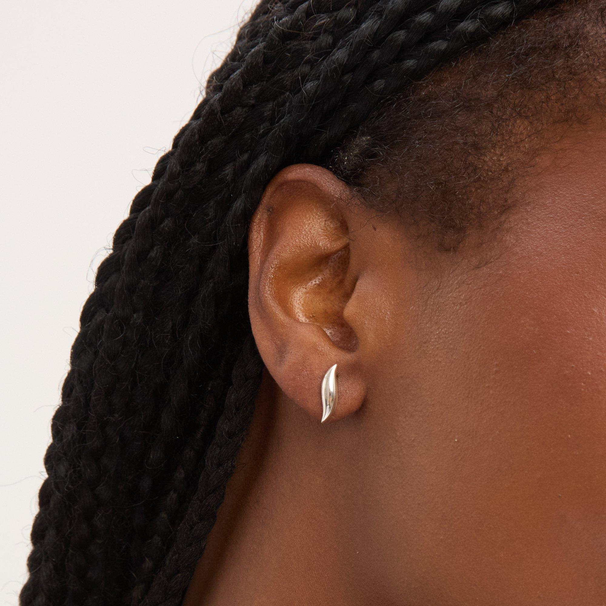 Silver - Simply Silver - Sterling Silver 925 Polished Wave Stud Earrings - 2