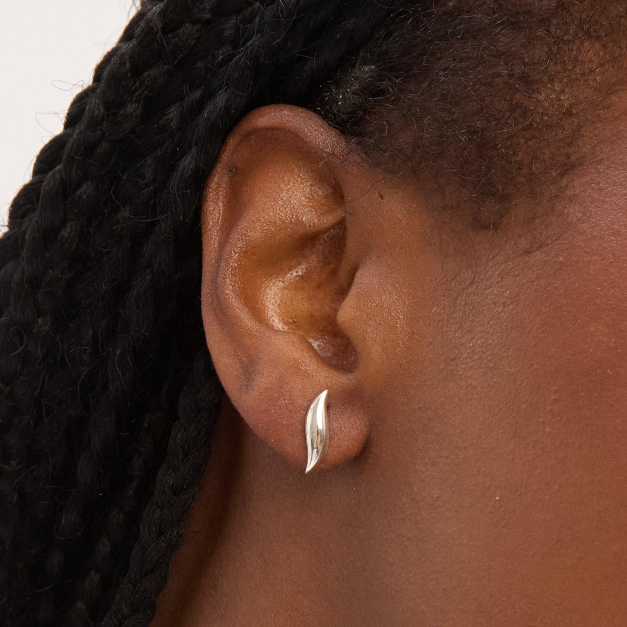 Silver - Simply Silver - Sterling Silver 925 Polished Wave Stud Earrings - 3