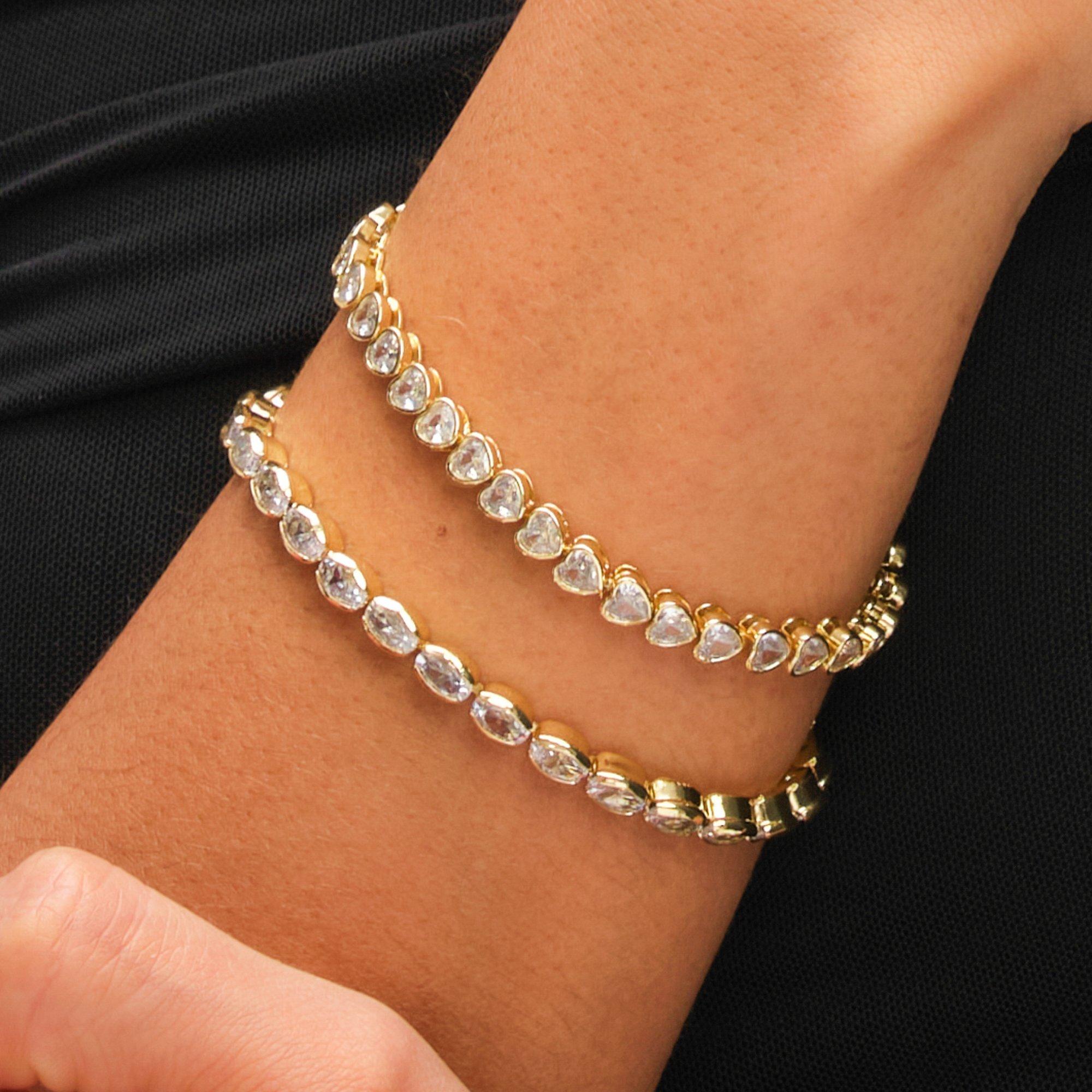 Gold - Inicio - 14K Gold Plated Crystal Tennis Bracelet - 2
