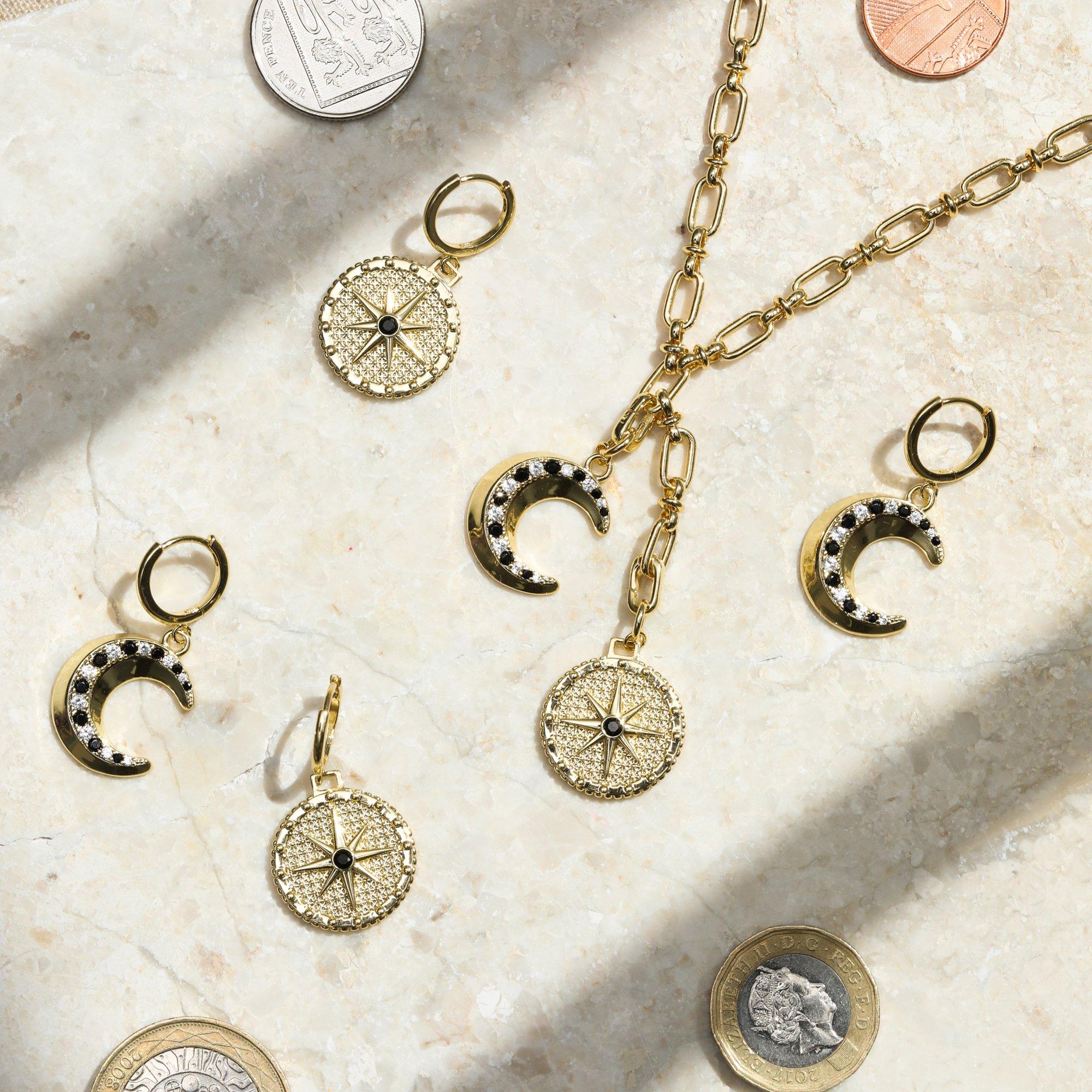 Gold - Inicio - 14K Gold Plated Jet Star Charm Earrings - 4