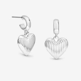 Mood Silver Polished Ridged Heart Huggie Earrings