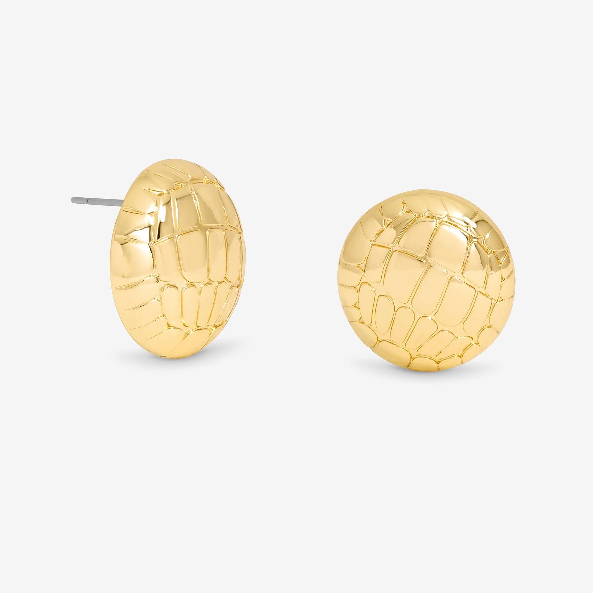 Gold - Mood - Gold Polished Snake Textured Round Dome Earrings - 1