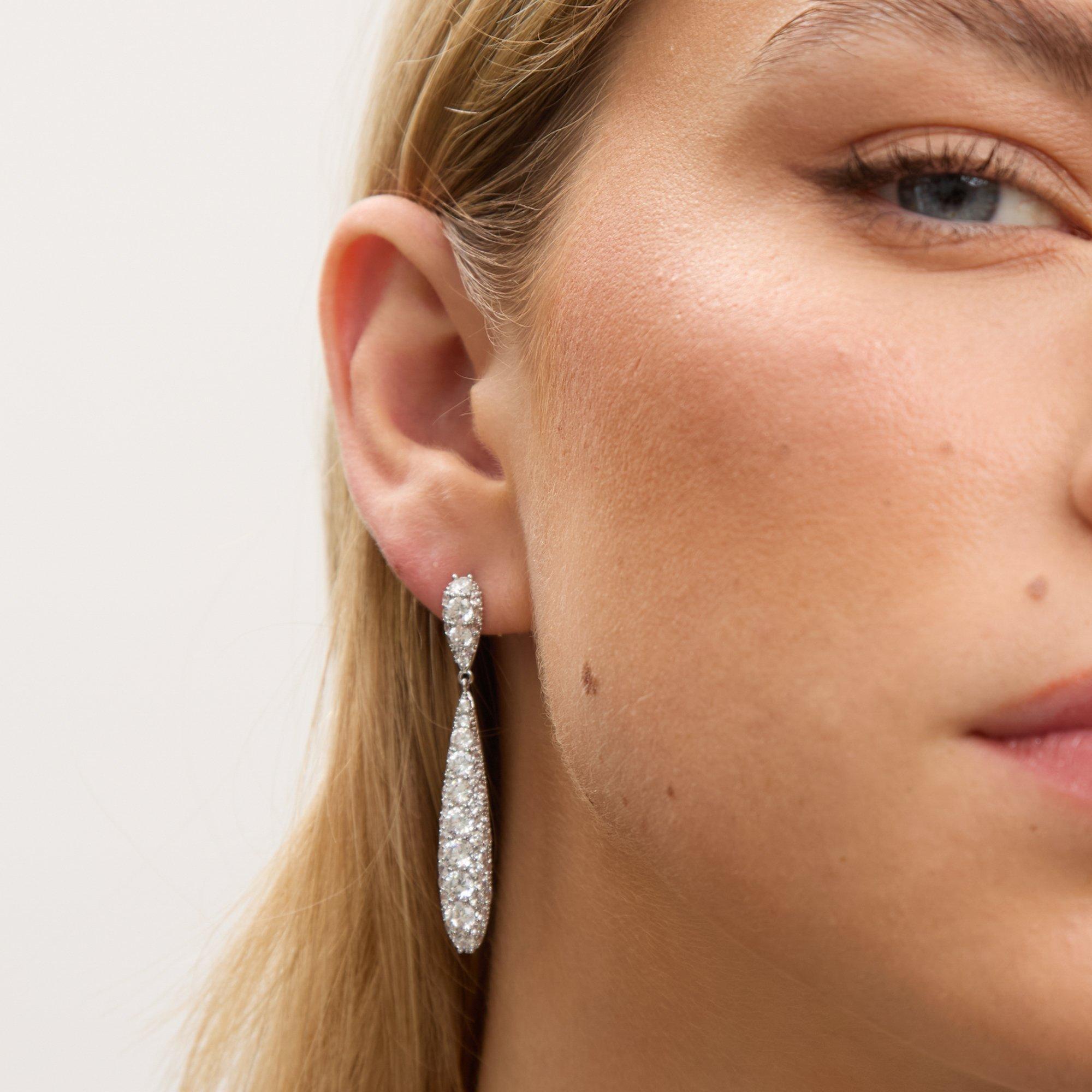 Silver - Jon Richard - Rhodium Plated Pave Long Drop Earrings - 2