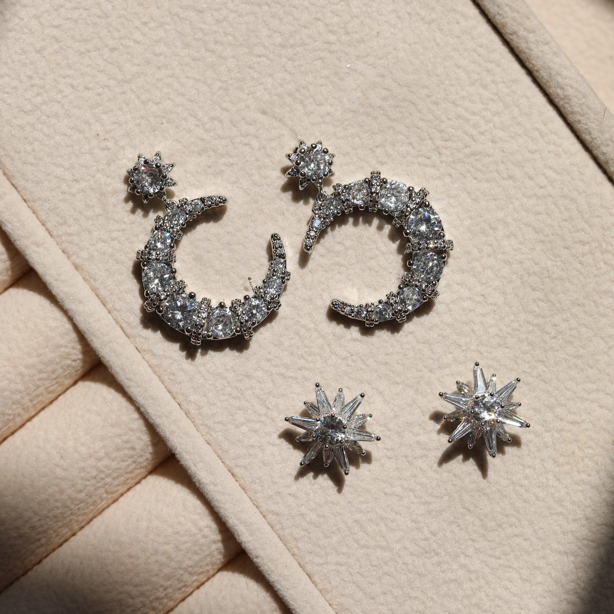 Silver - Jon Richard - Silver Plated CZ Celestial Star Stud Earrings - 2