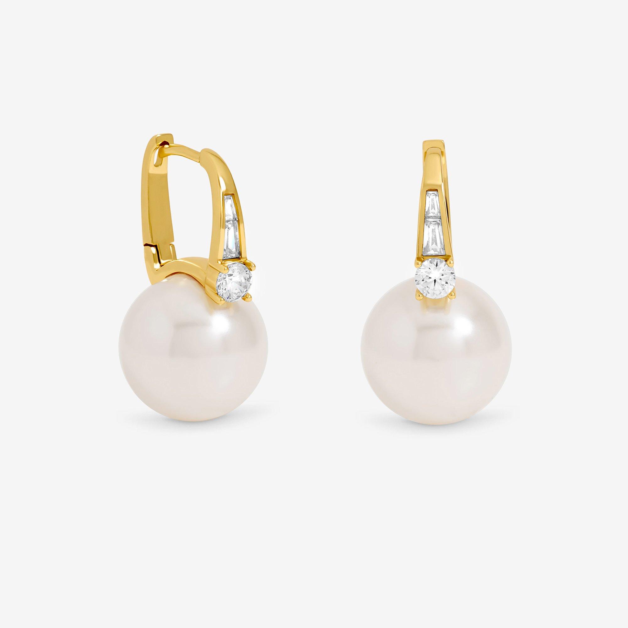 Gold - Jon Richard - Gold Plated Polished Crystal Stone Pearl Hoops - 1