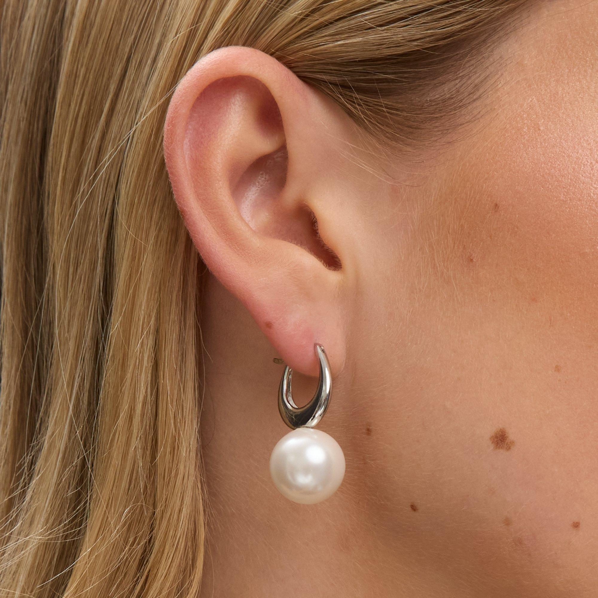 Gold - Jon Richard - Gold Plated Polished Crystal Stone Pearl Hoops - 2