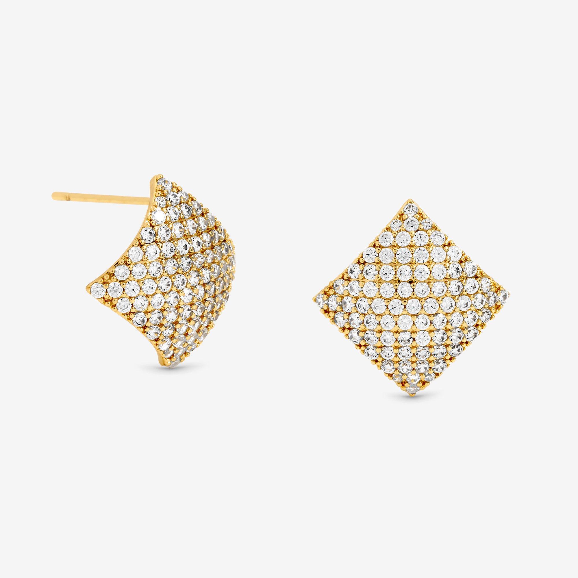 Gold - Jon Richard - Gold Plated Pave Diamond Shape Studs - 1
