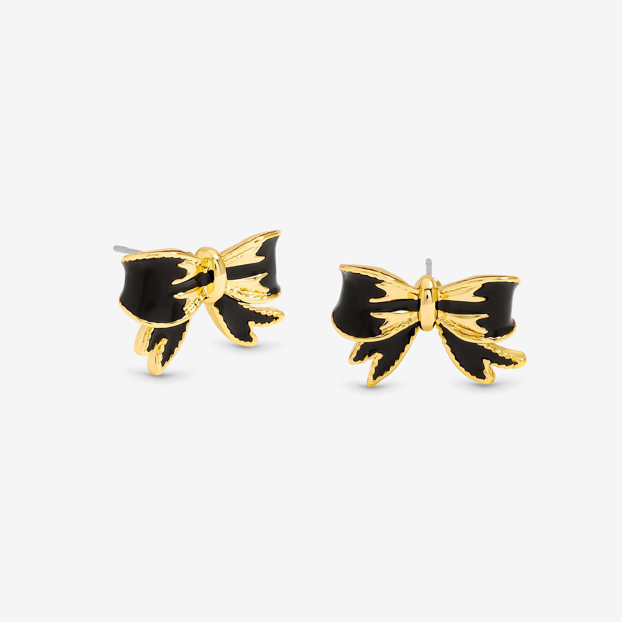 Gold - Jon Richard - Gold Plated Jet Bow Earrings - 1