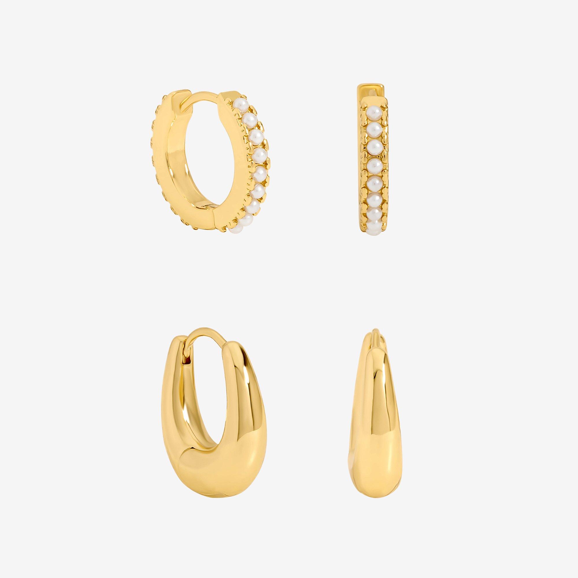 Jon Richard Women's Polished Pearl Hoops - Pack Of 2 Gold
