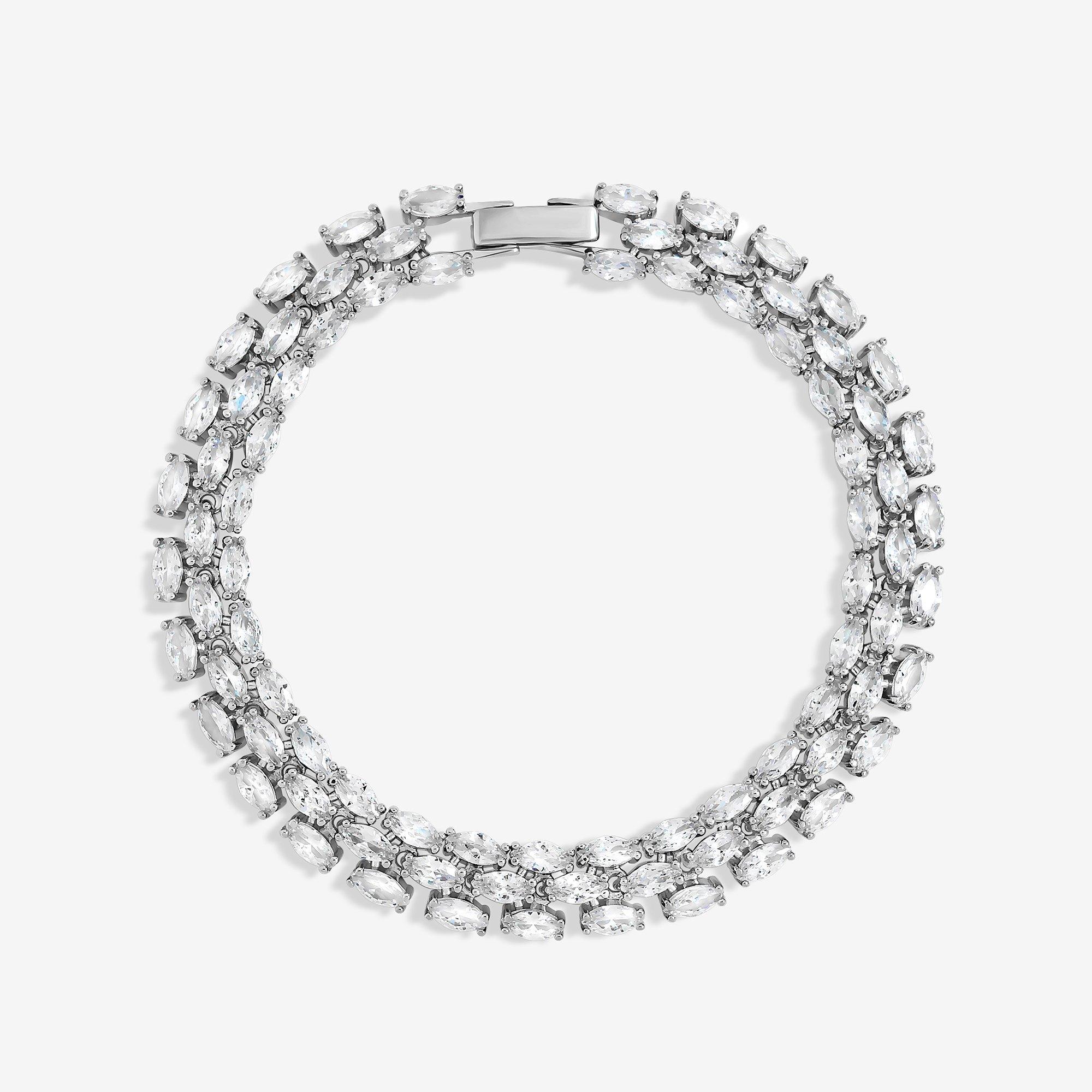 Silver - Jon Richard - Rhodium Plated CZ Navette Bracelet - 1