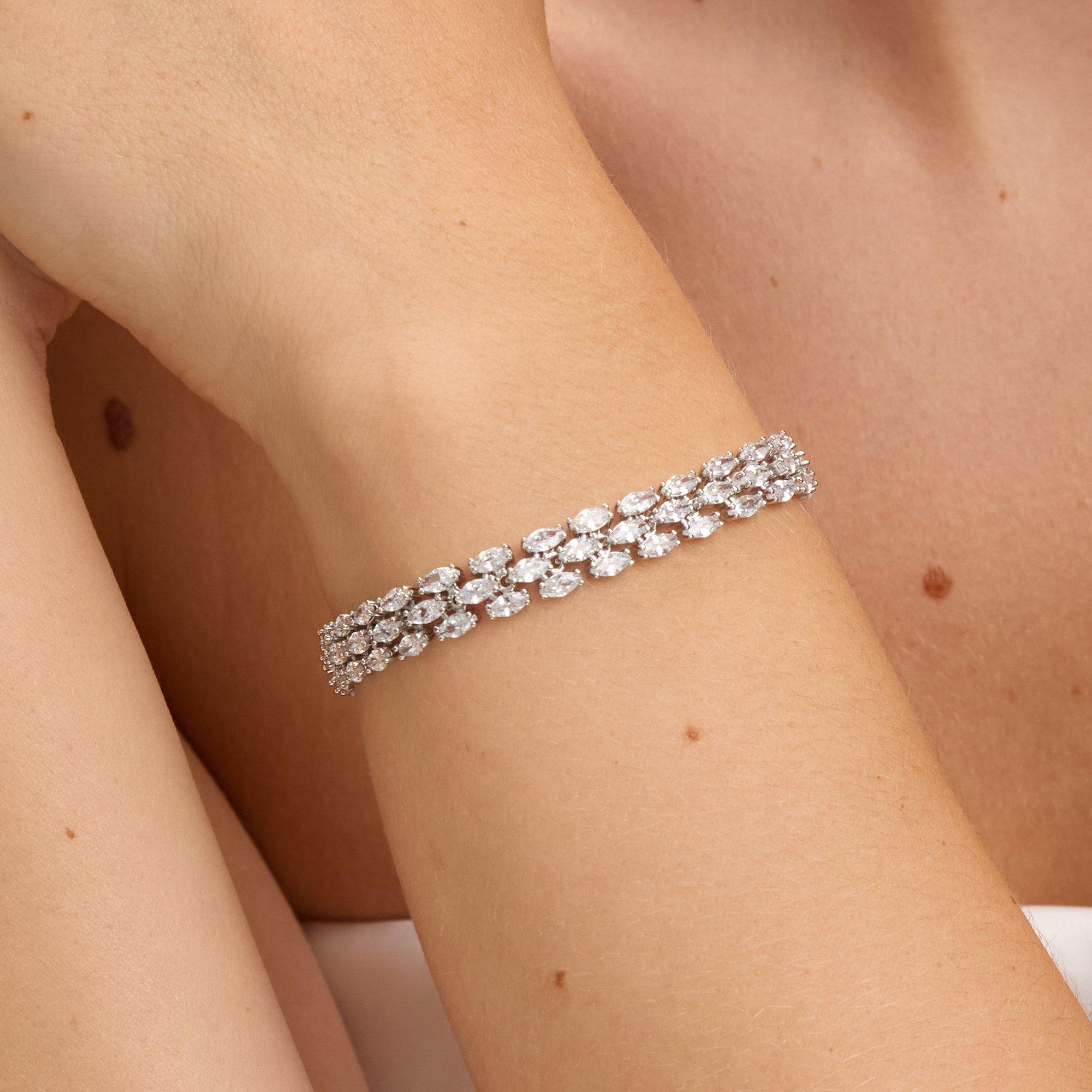 Silver - Jon Richard - Rhodium Plated CZ Navette Bracelet - 4