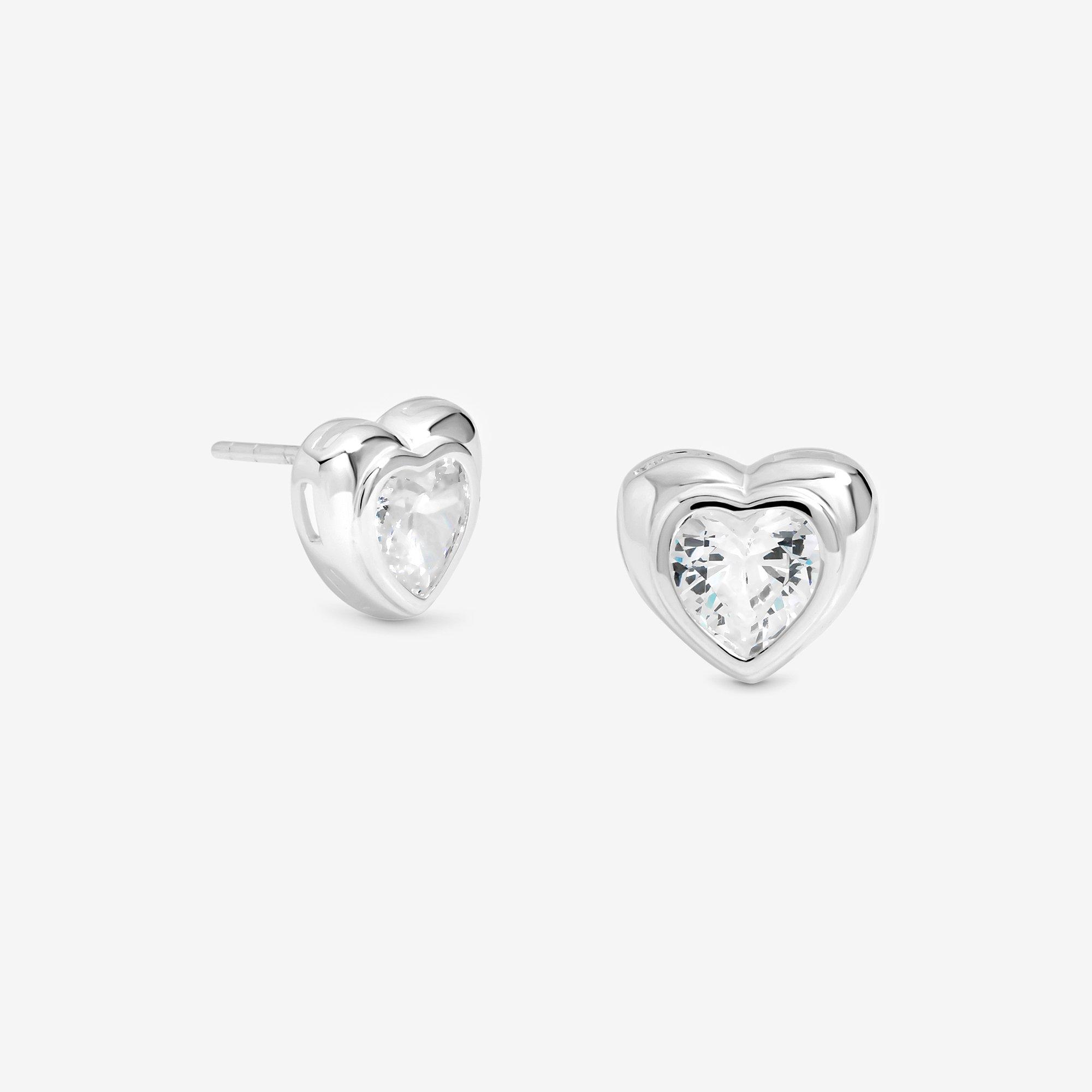 Silver - Simply Silver - Sterling Silver 925 CZ Centre Heart Stud Earrings - 1
