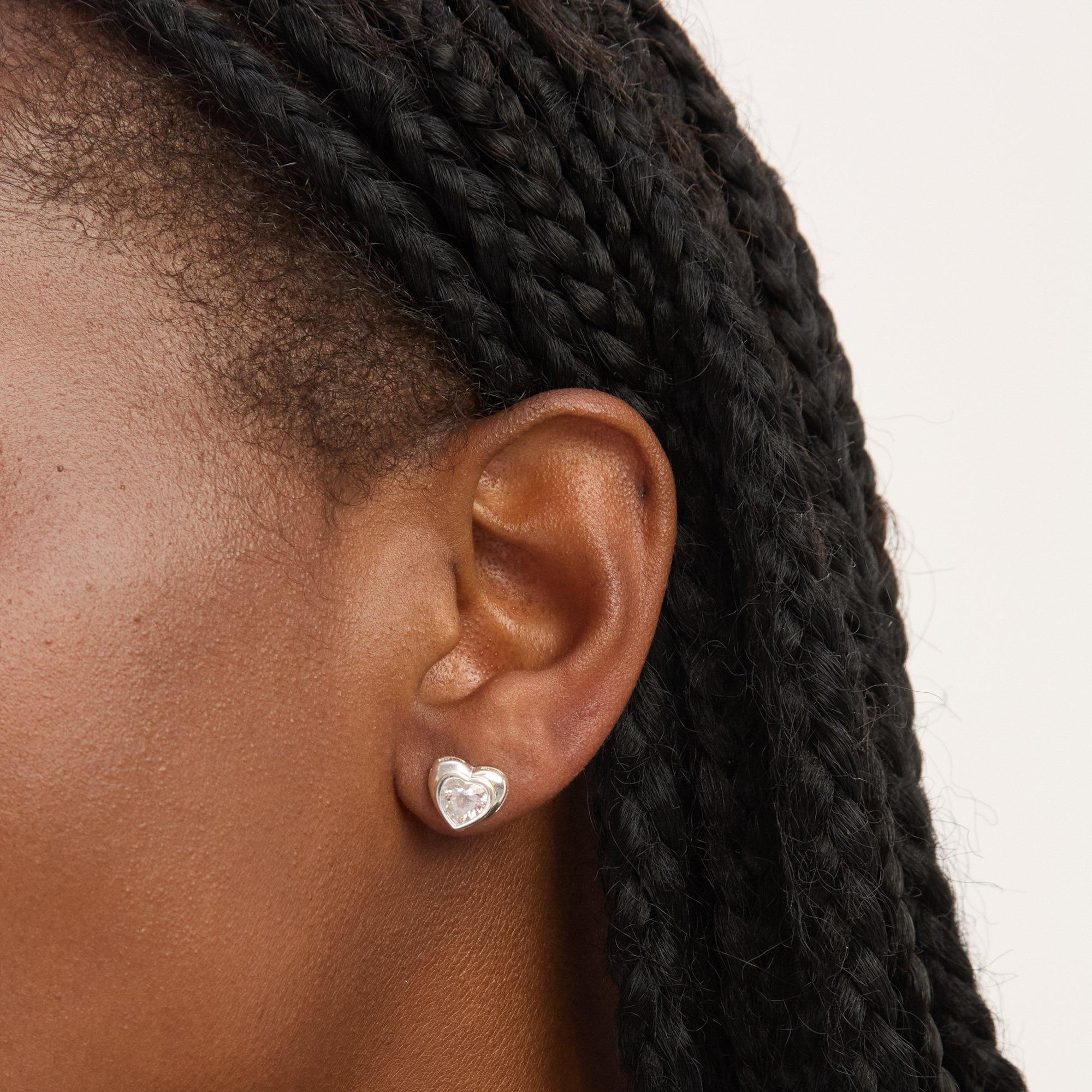 Silver - Simply Silver - Sterling Silver 925 CZ Centre Heart Stud Earrings - 2