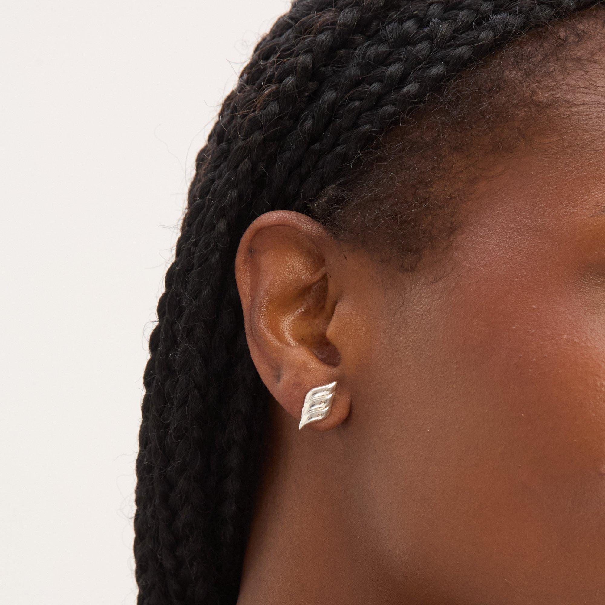 Silver - Simply Silver - Sterling Silver 925 Triple Wave Stud Earrings - 2