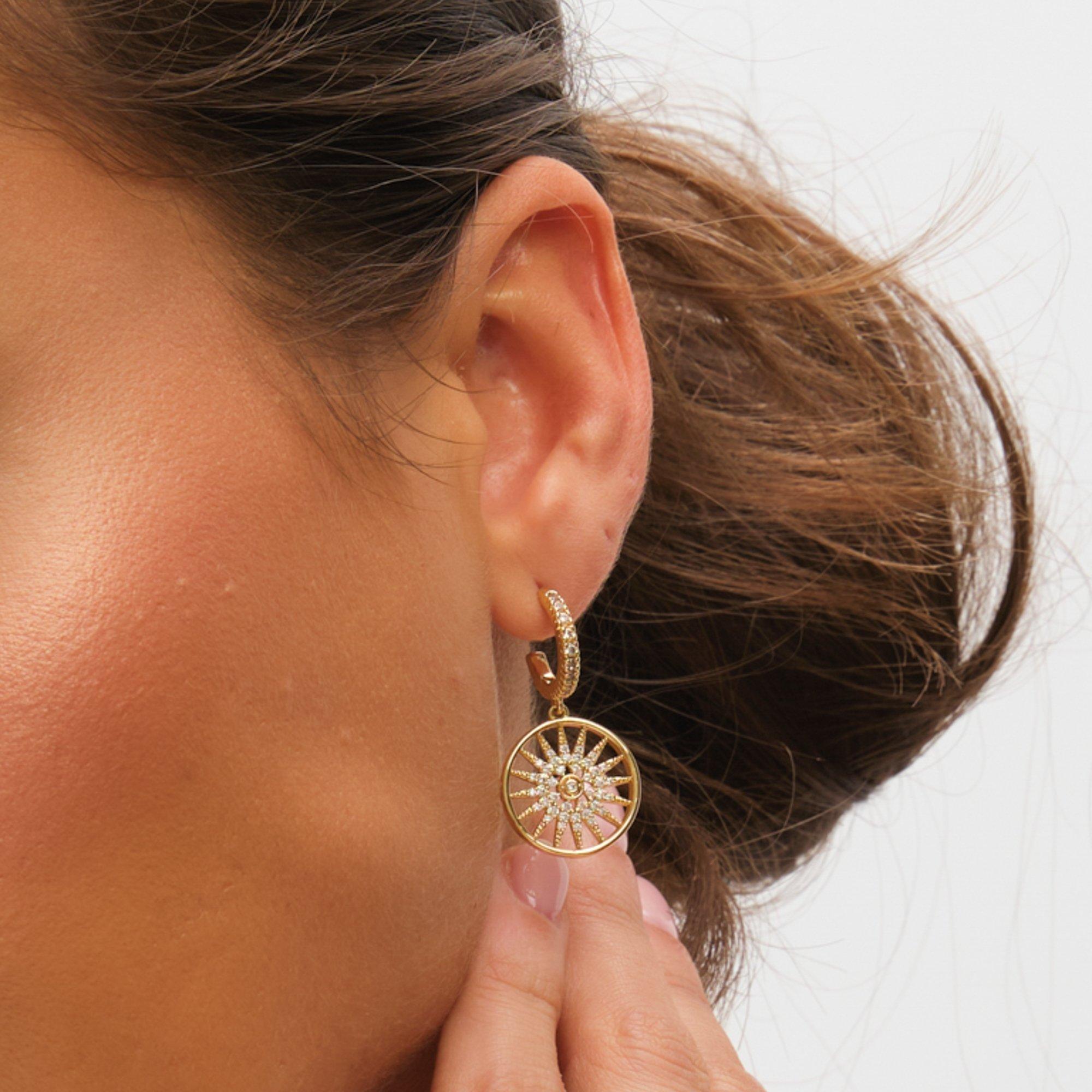 Gold - Inicio - 14K Gold Plated Celestial Charm Hoop Earrings - 2