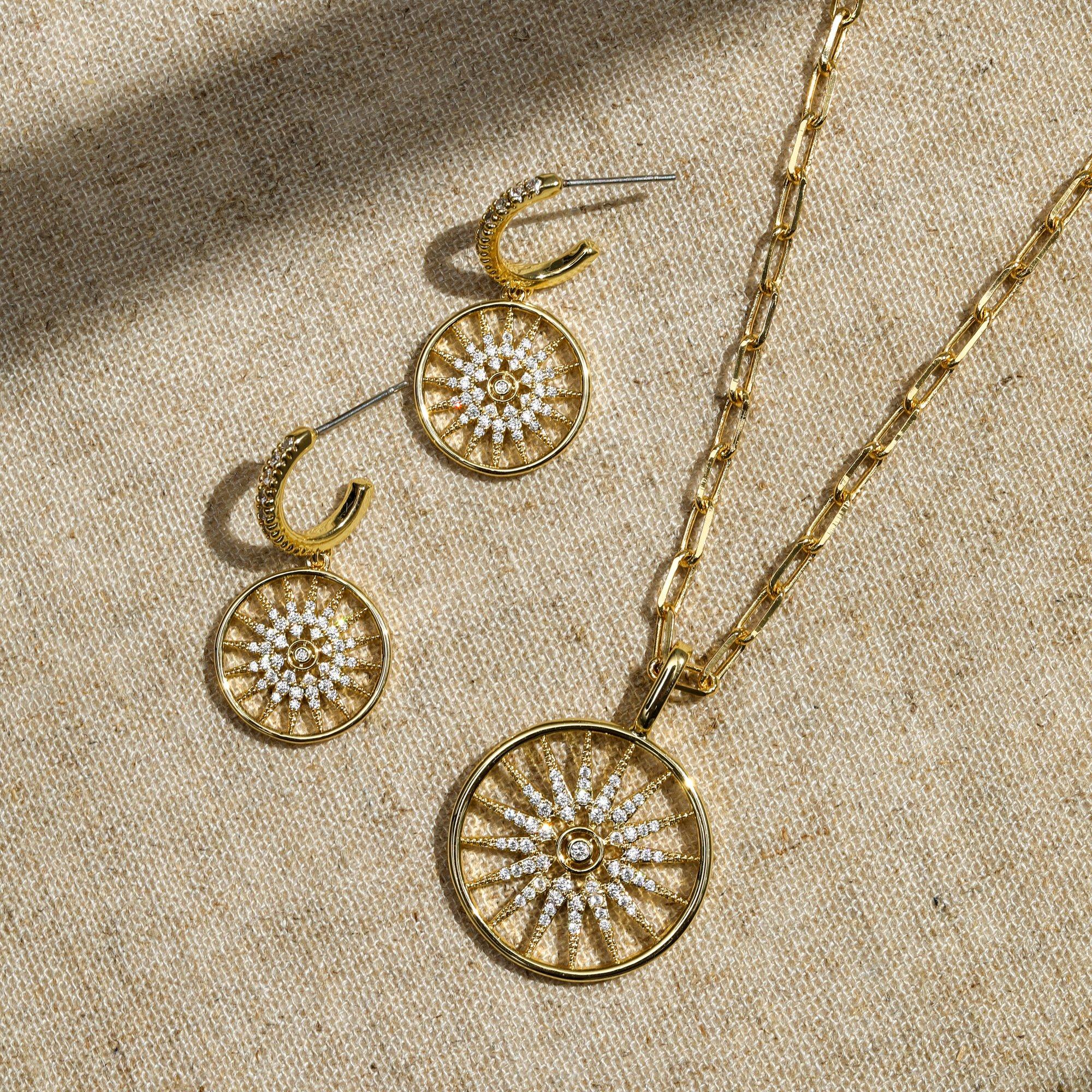 Gold - Inicio - 14K Gold Plated Celestial Charm Hoop Earrings - 3