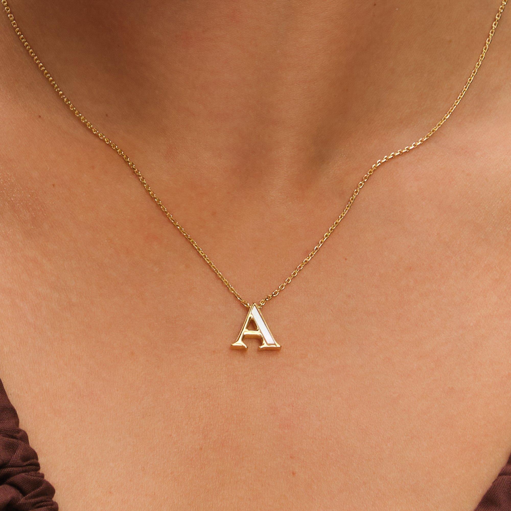 Gold - Inicio - 14K Gold Plated Pearl Initial Pendant - A - 2