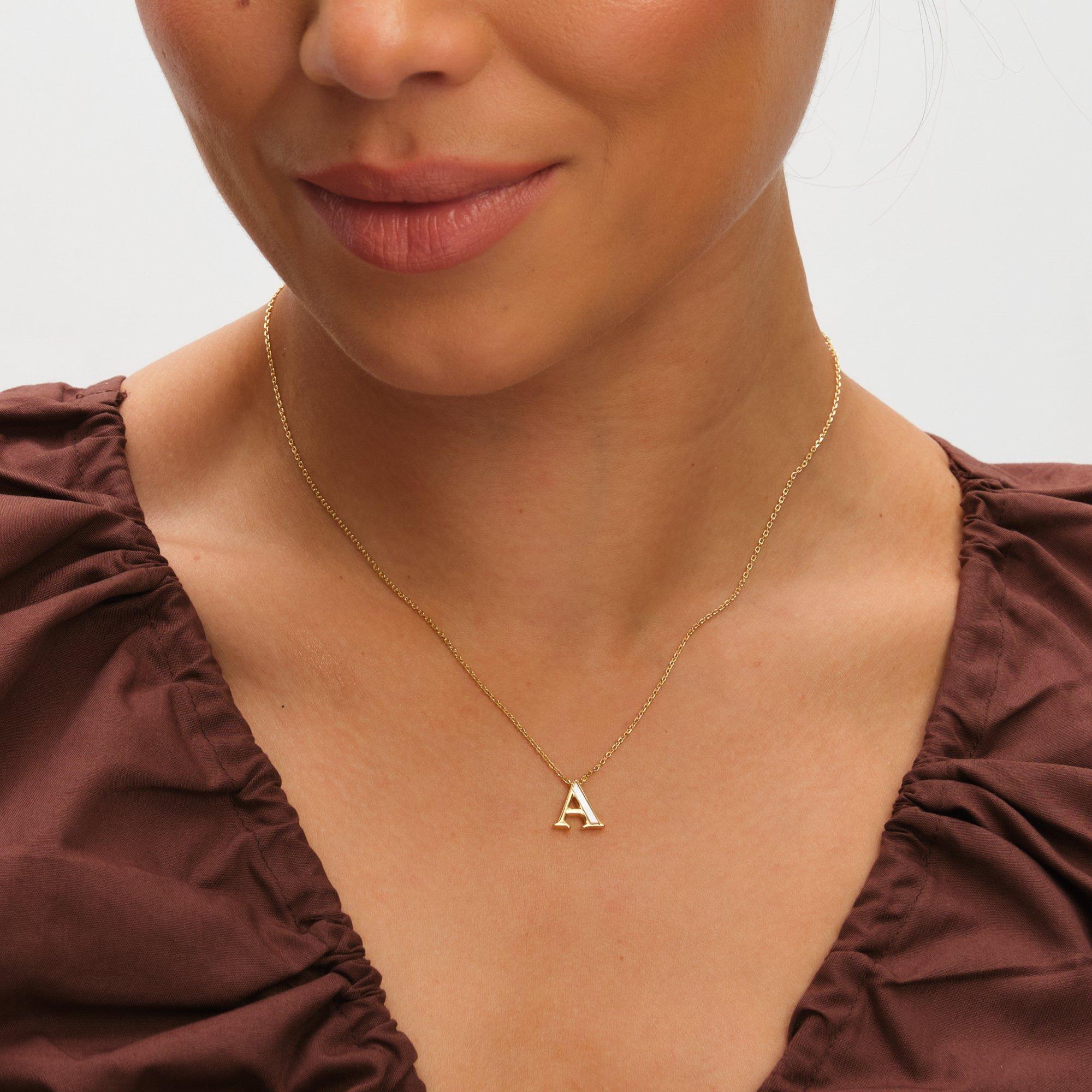 Gold - Inicio - 14K Gold Plated Pearl Initial Pendant - A - 3