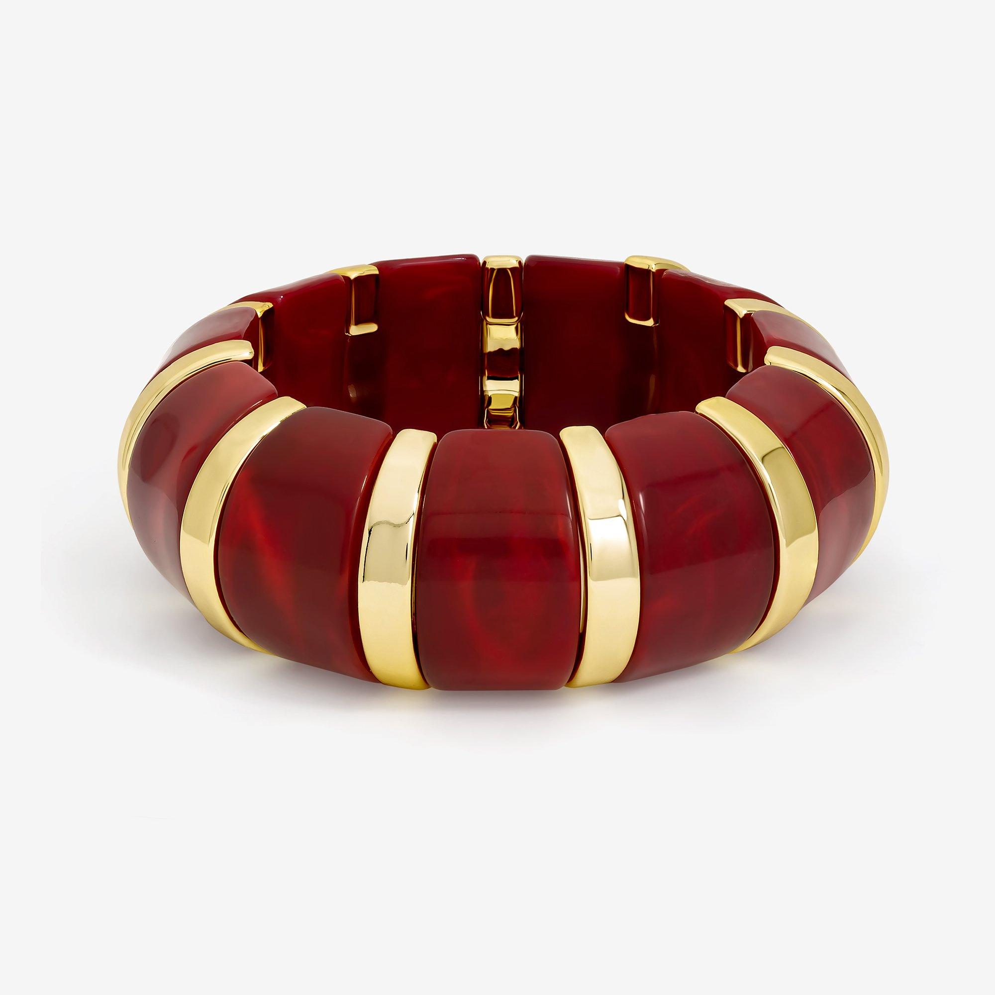 Gold - Mood - Gold & Burgundy Resin Stretch Cuff - 1