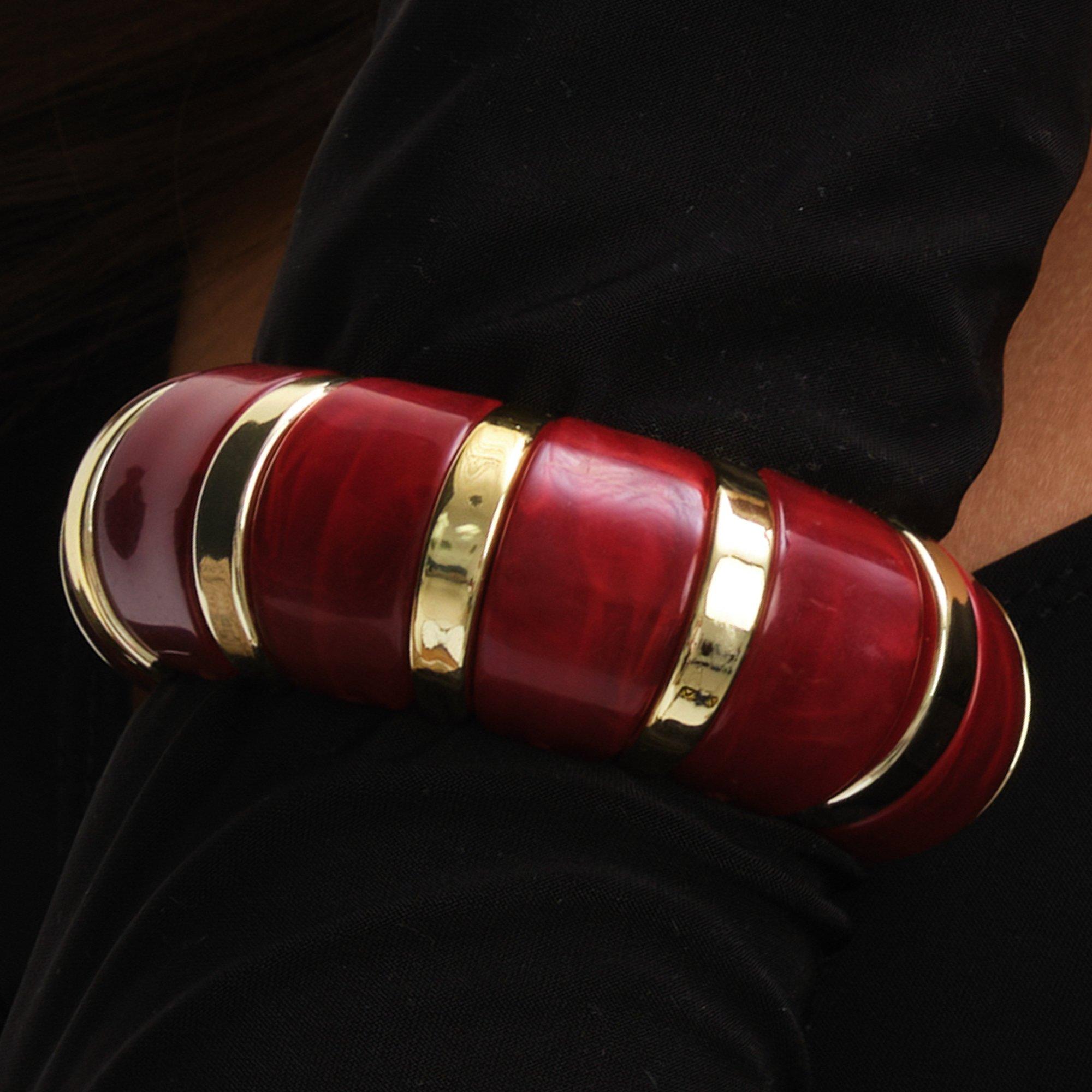 Gold - Mood - Gold & Burgundy Resin Stretch Cuff - 2