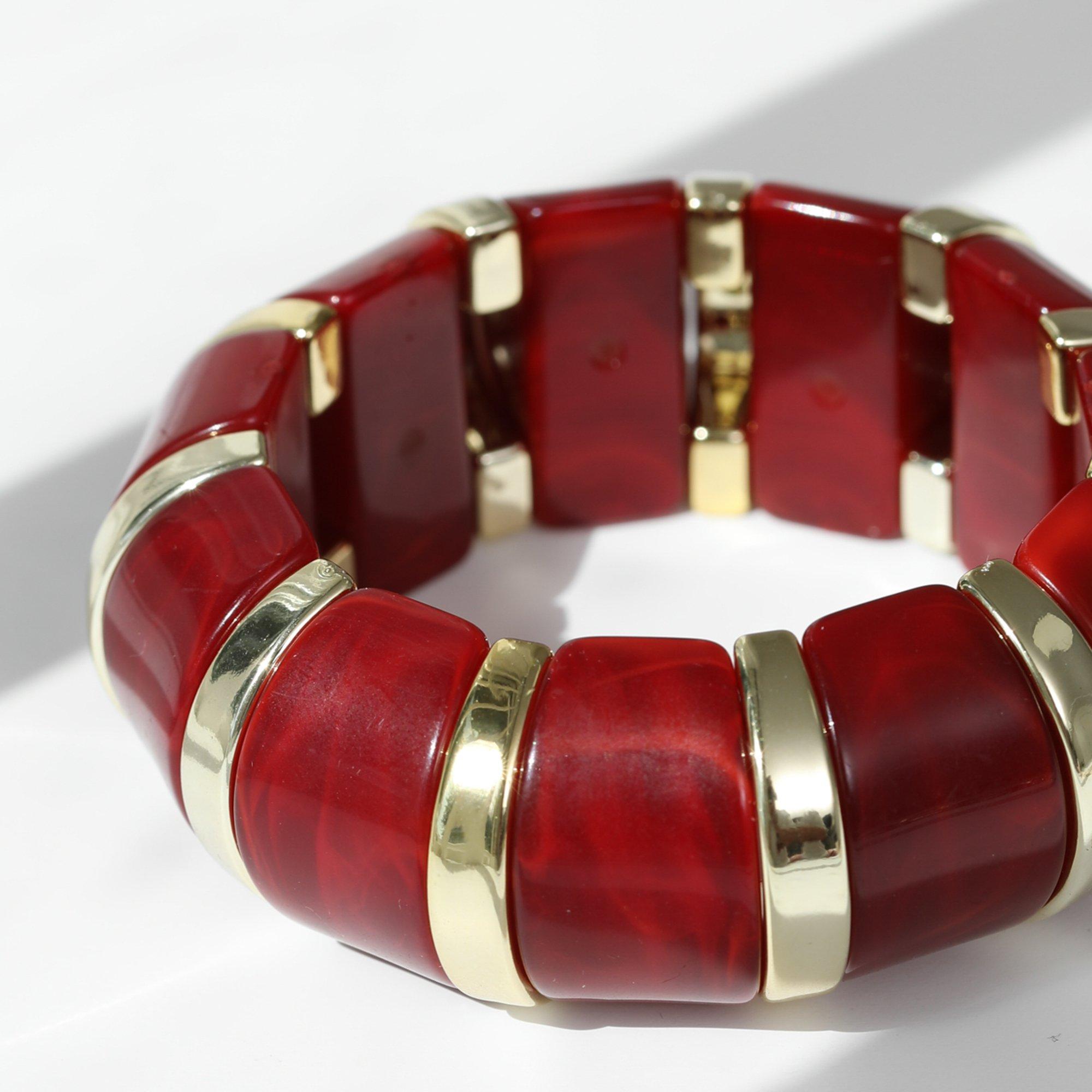 Gold - Mood - Gold & Burgundy Resin Stretch Cuff - 3