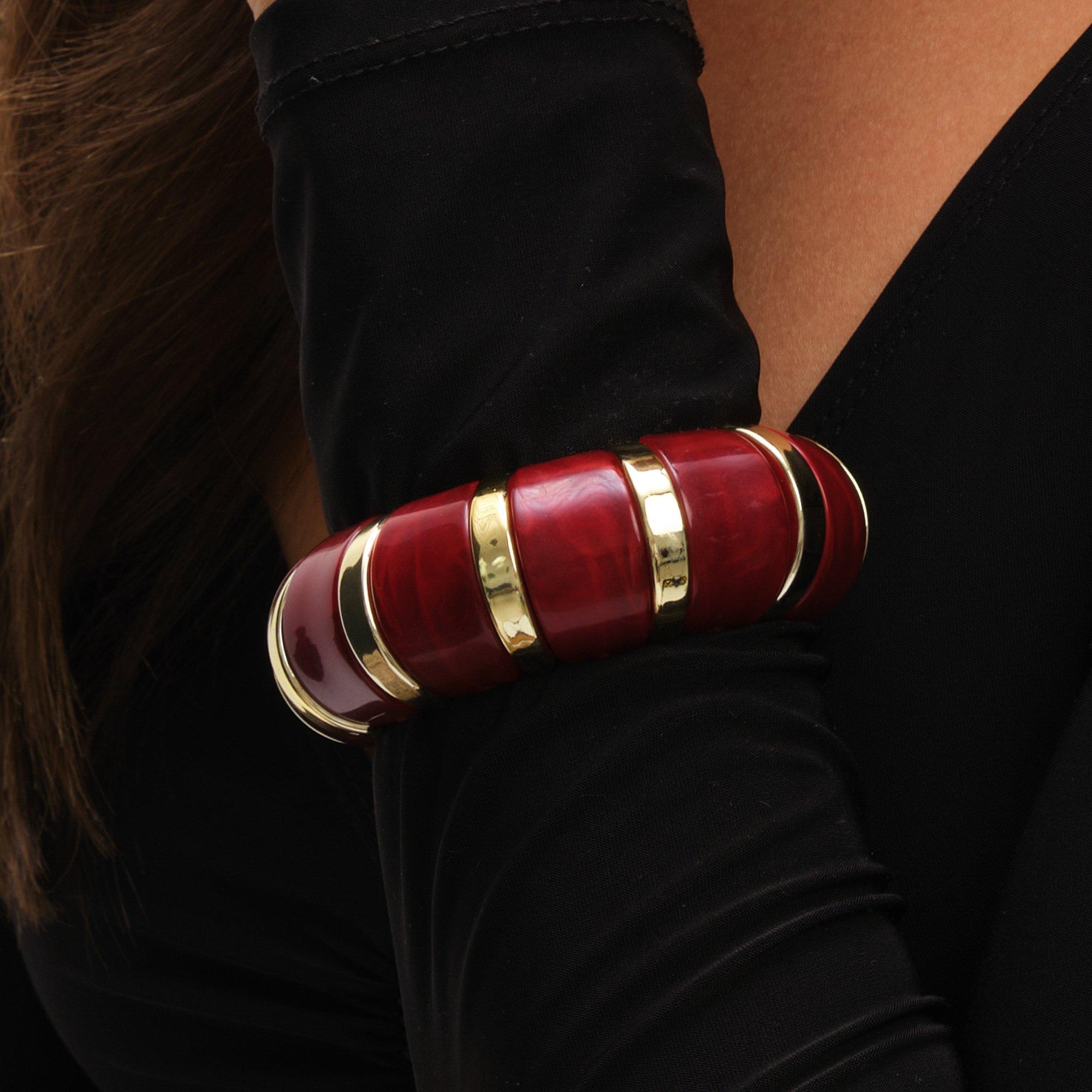 Gold - Mood - Gold & Burgundy Resin Stretch Cuff - 4
