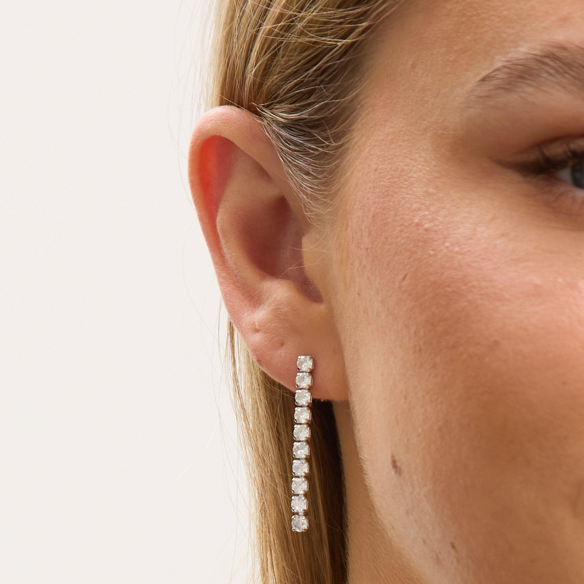 Silver - Jon Richard - Rhodium Plated CZ Round Tennis Earrings - 2