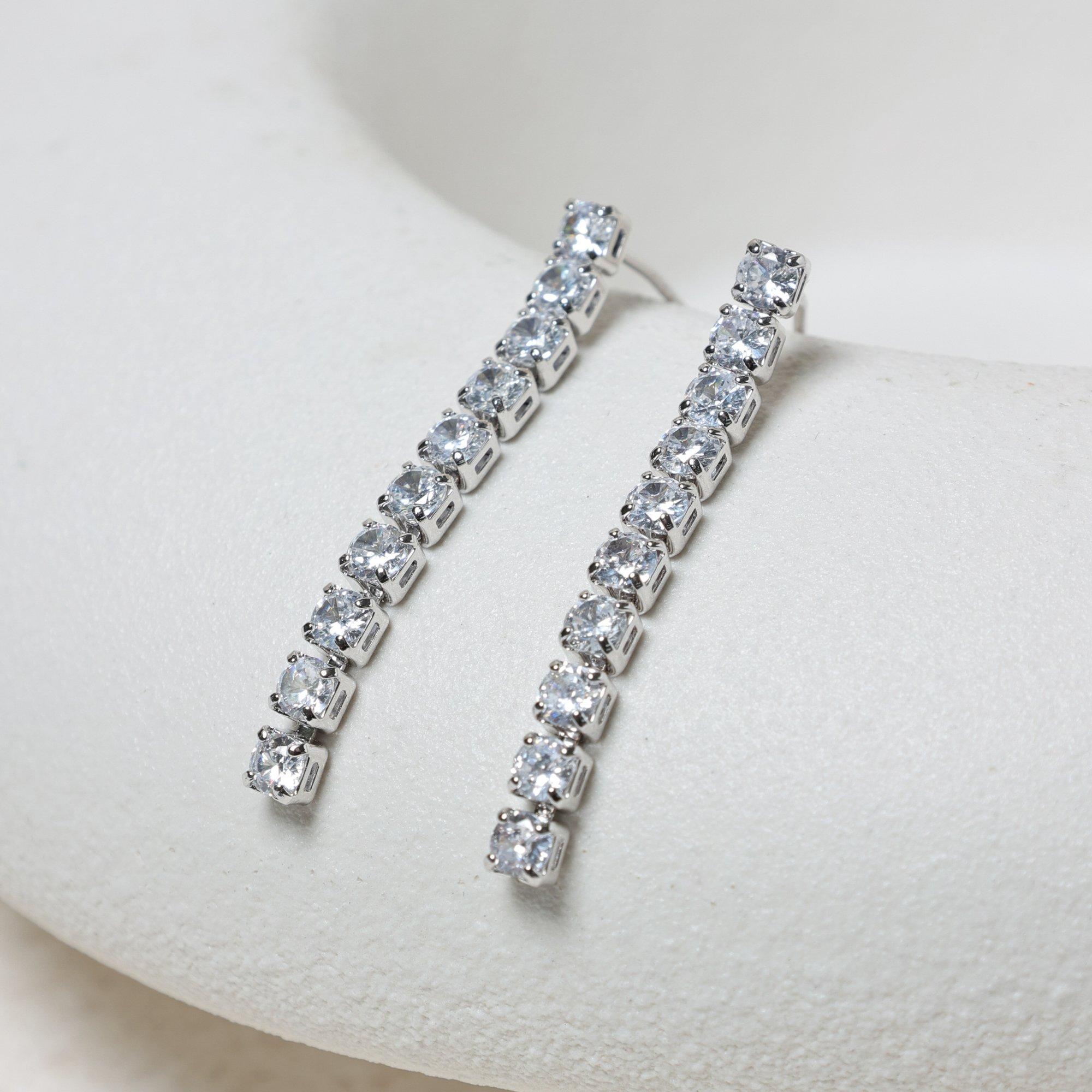 Silver - Jon Richard - Rhodium Plated CZ Round Tennis Earrings - 3