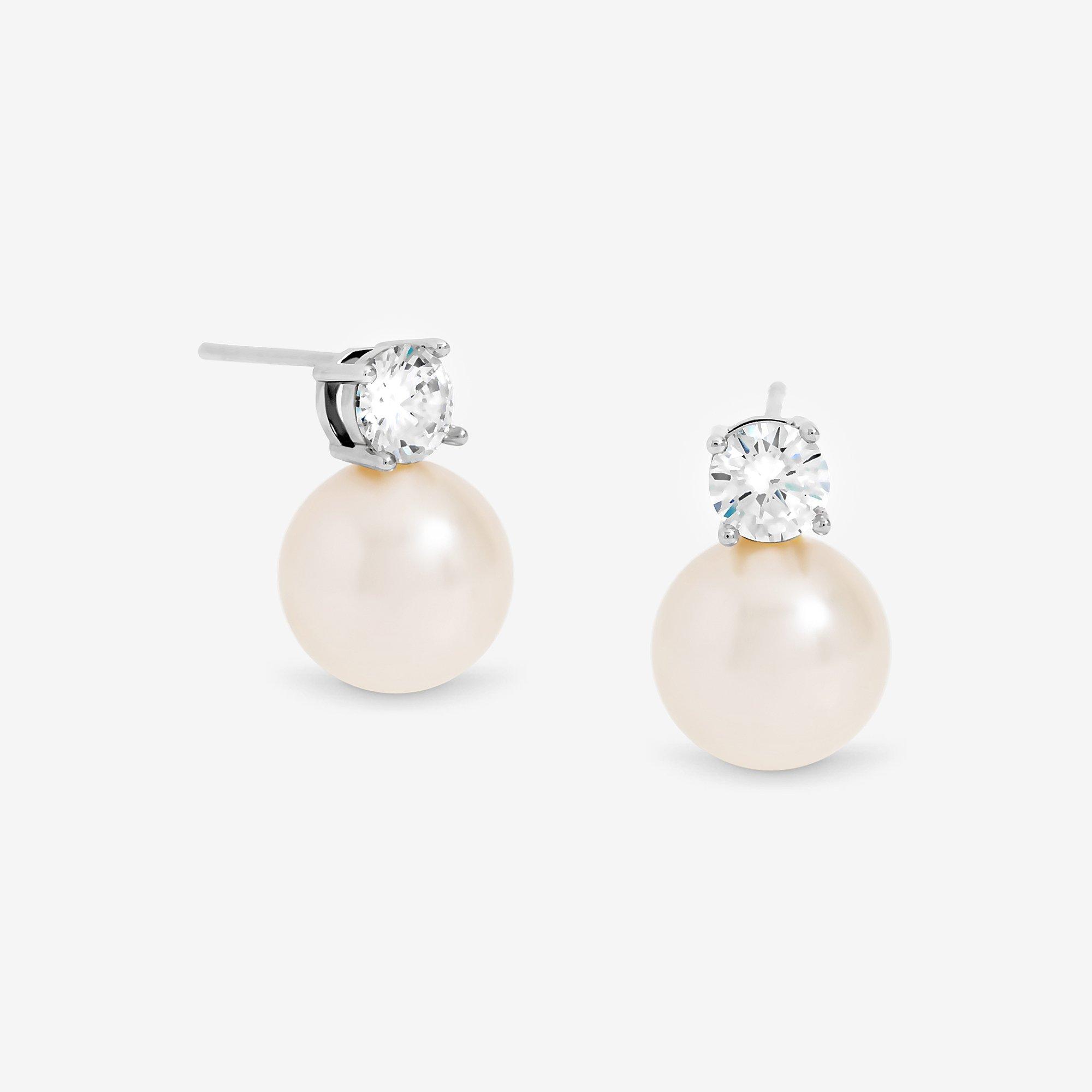 Silver - Jon Richard - Rhodium Plated Pearl Crystal Earrings - 1