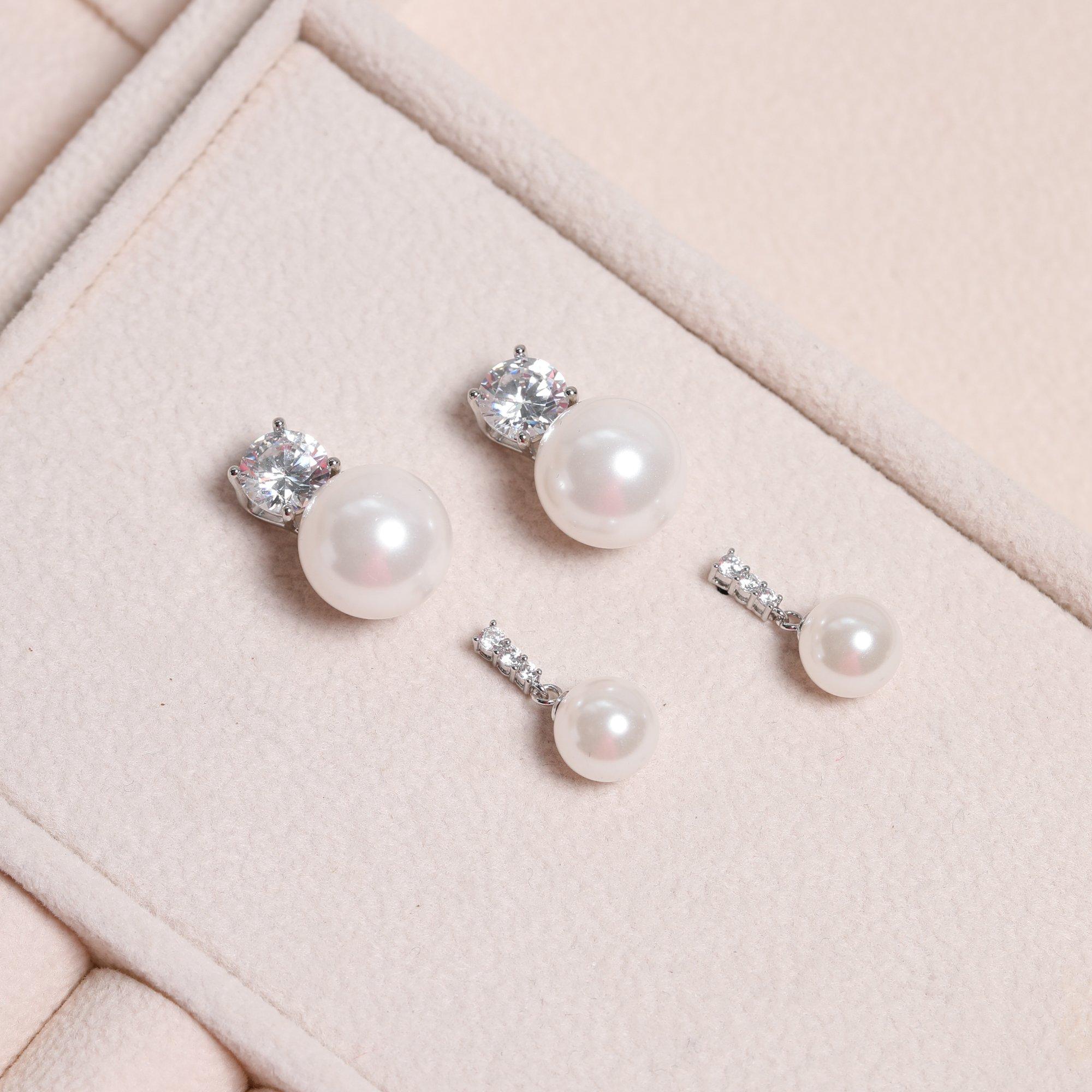 Silver - Jon Richard - Rhodium Plated Pearl Crystal Earrings - 2