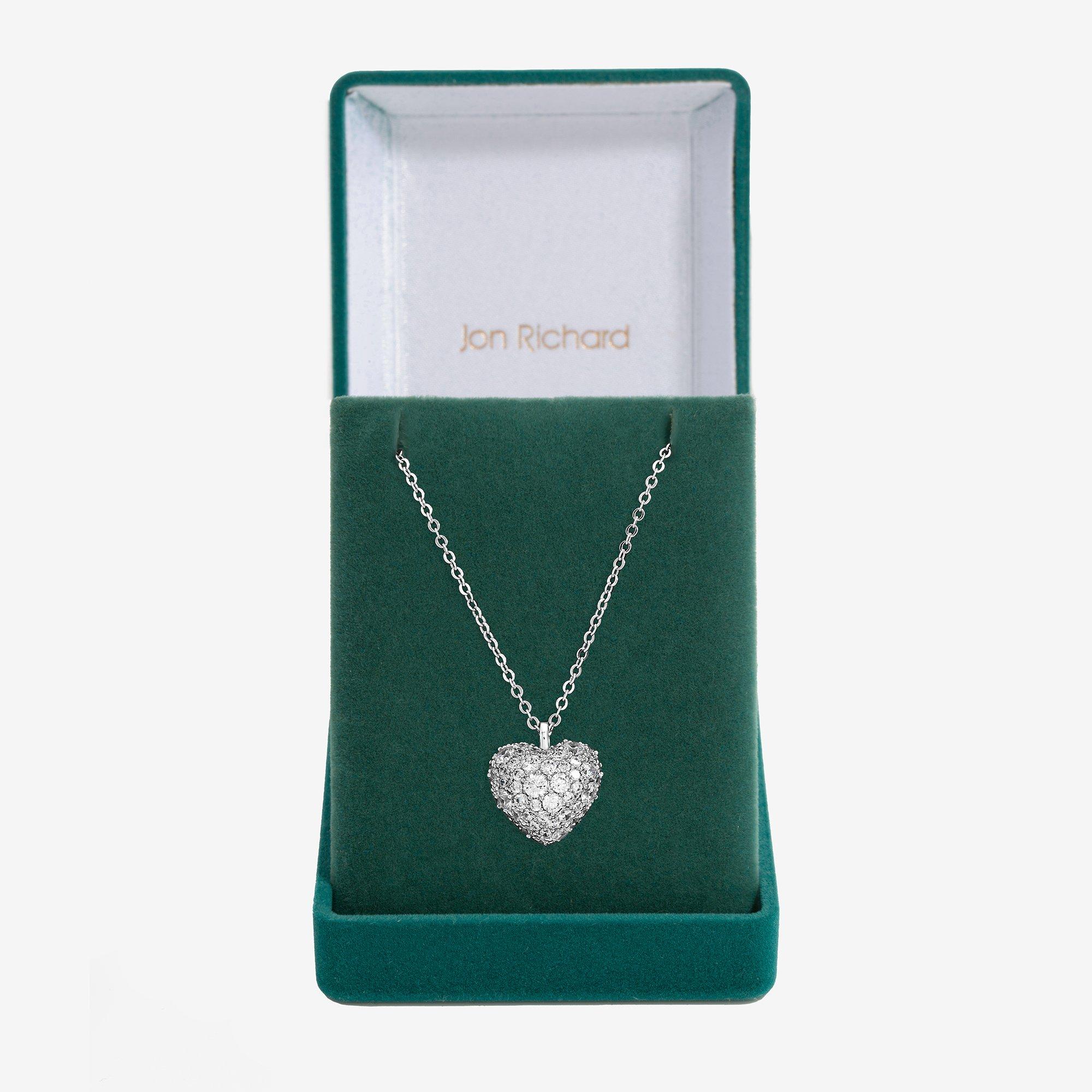 Silver - Jon Richard - Rhodium Plated Pave Heart Pendant - Gift Box - 1