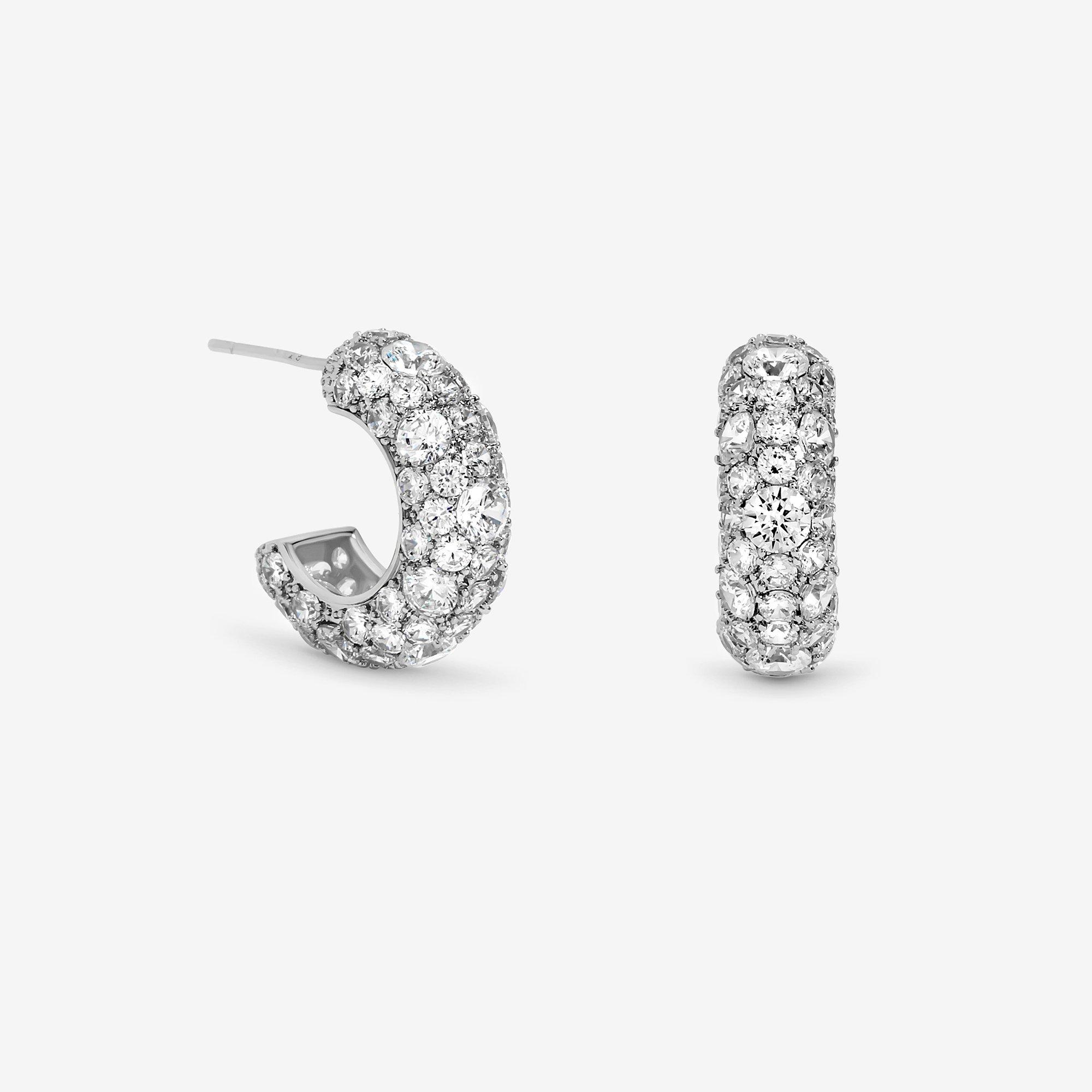 Silver - Jon Richard - Rhodium Plated Pave Chubby Hoops - 1