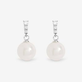 Jon Richard Rhodium Plated Crystal Stick Pearl Earrings