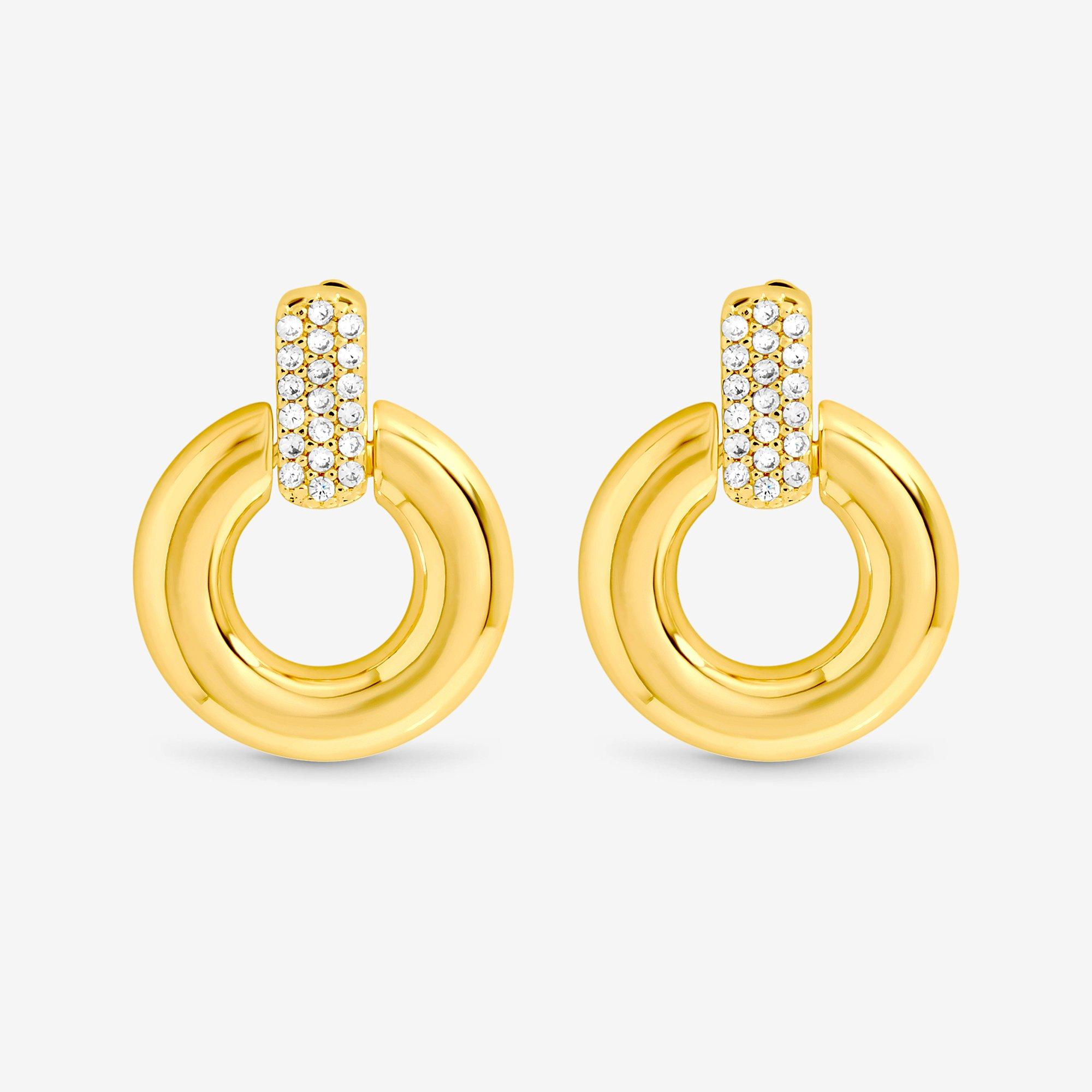 Gold - Jon Richard - Gold Plated Pave Door Knocker Earrings - 1