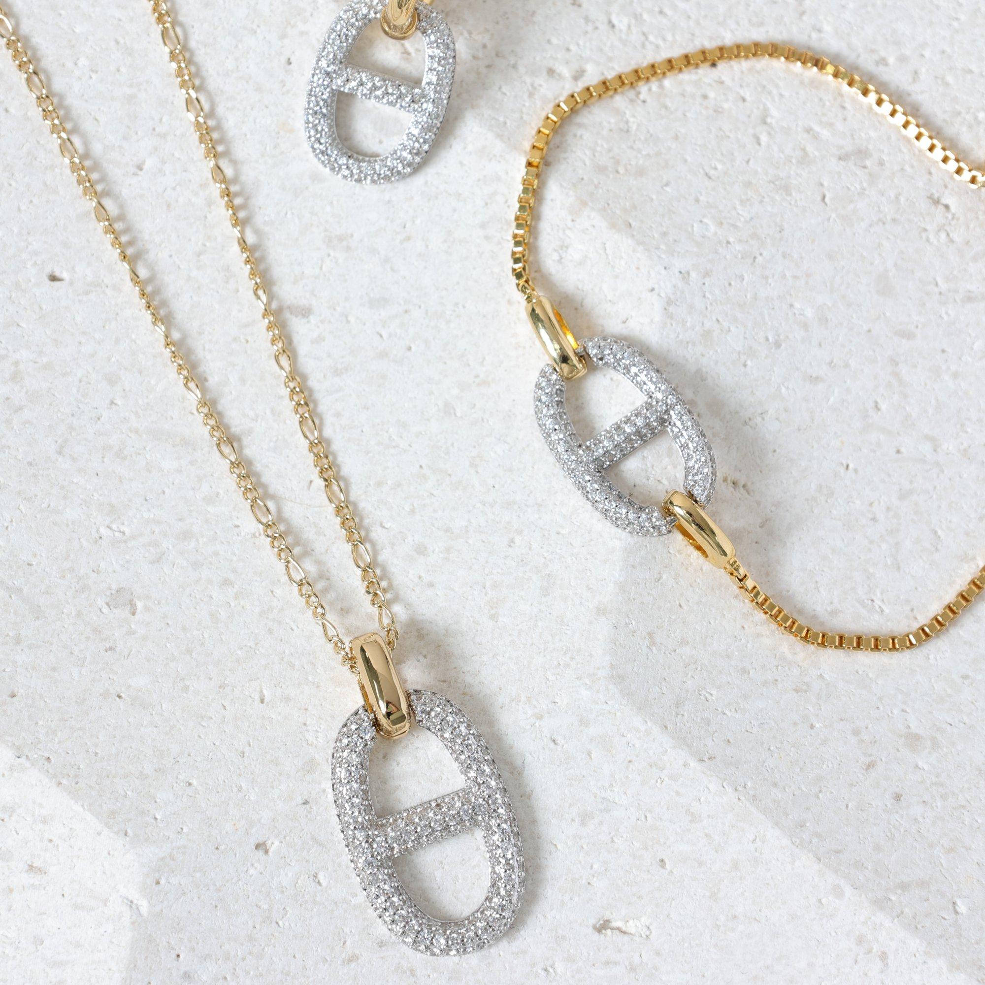 Gold - Jon Richard - 18K Gold Plated Two Tone Pave Link Necklace - 3