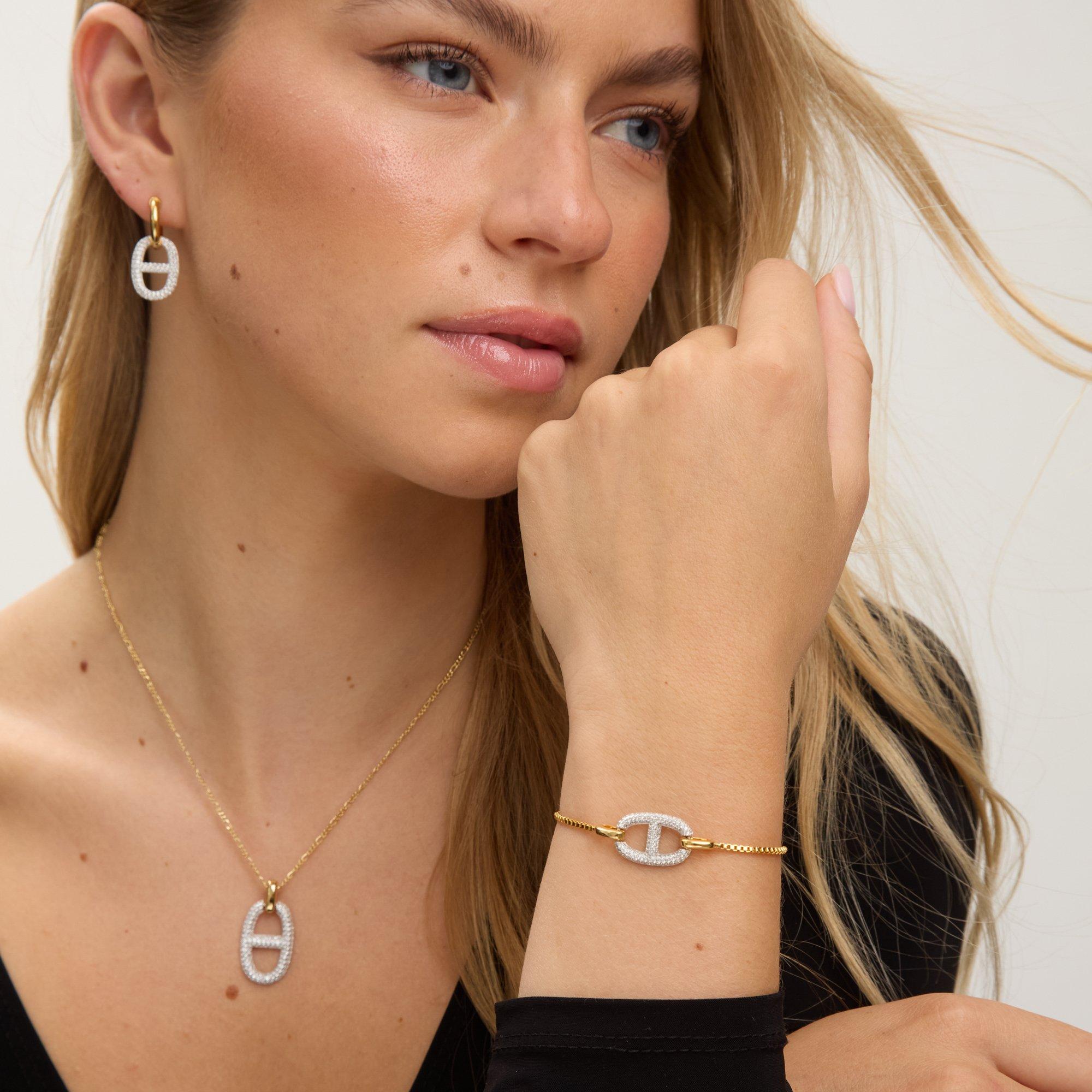 Gold - Jon Richard - 18K Gold Plated Two Tone Pave Link Necklace - 4