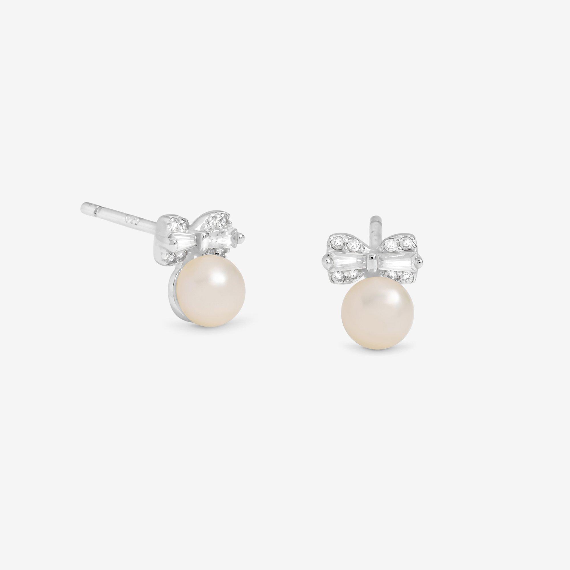 Silver - Simply Silver - Sterling Silver 925 Pave Pearl Stud Earrings - 1