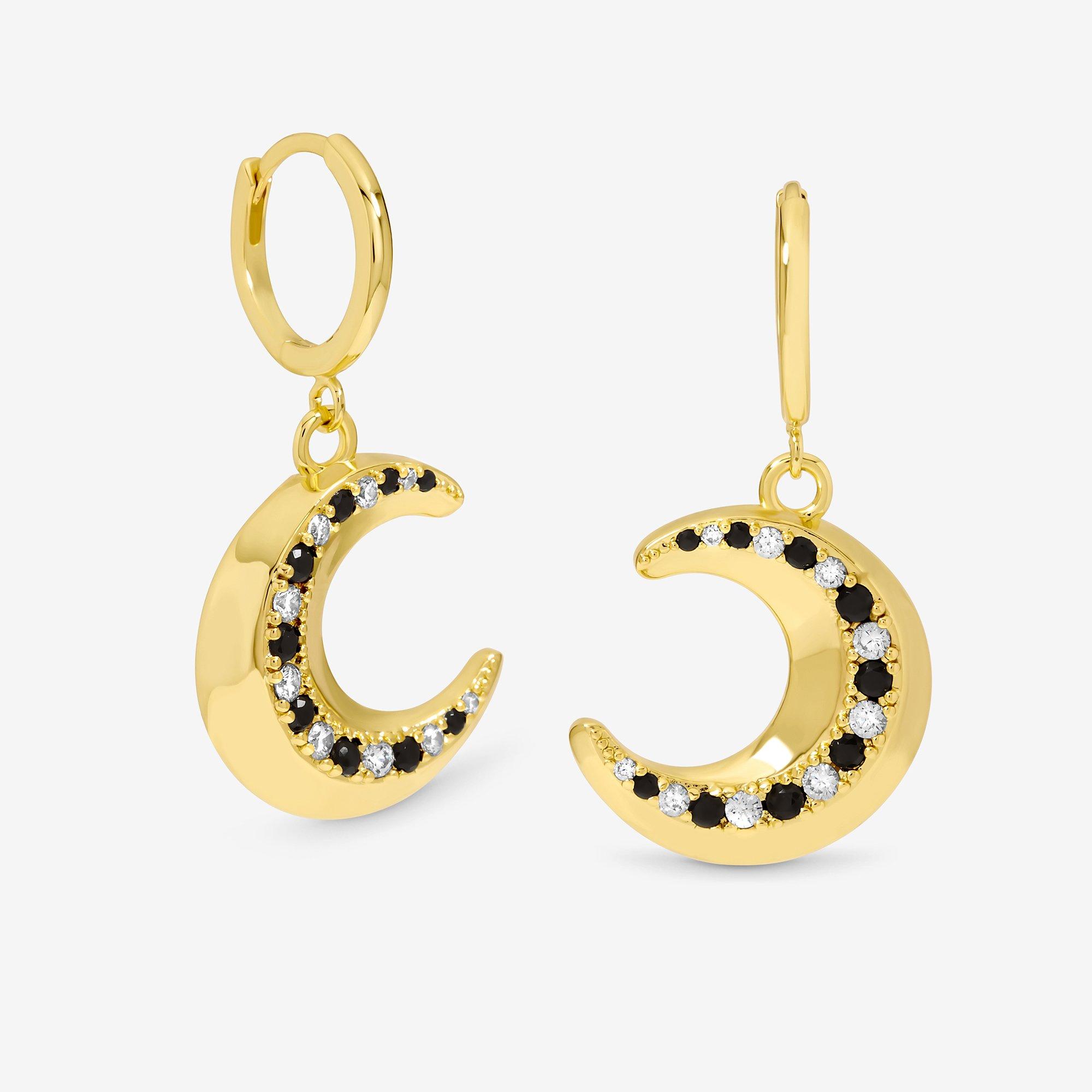 Gold - Inicio - 14K Gold Plated Celestial Moon Charm Hoop Earrings - 1