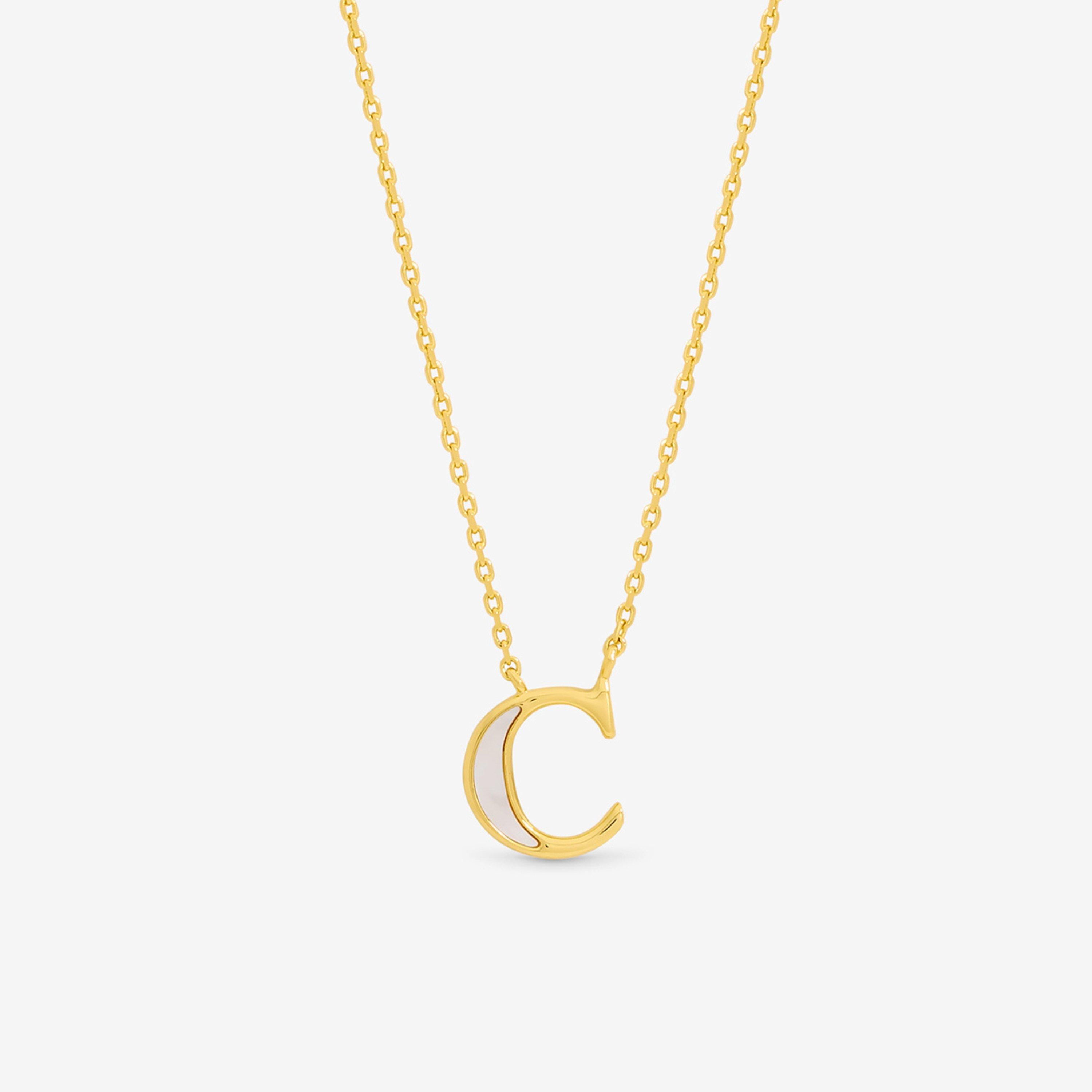 Gold - Inicio - 14K Gold Plated Pearl Initial Pendant - C - 1