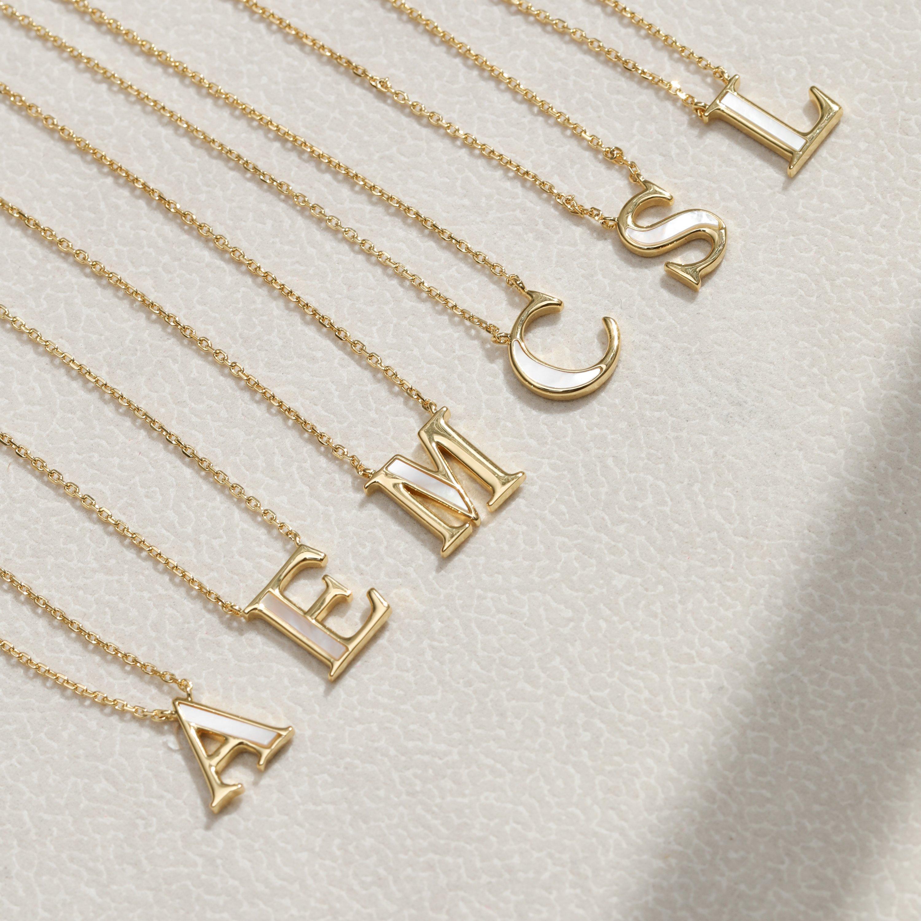 Gold - Inicio - 14K Gold Plated Pearl Initial Pendant - C - 2