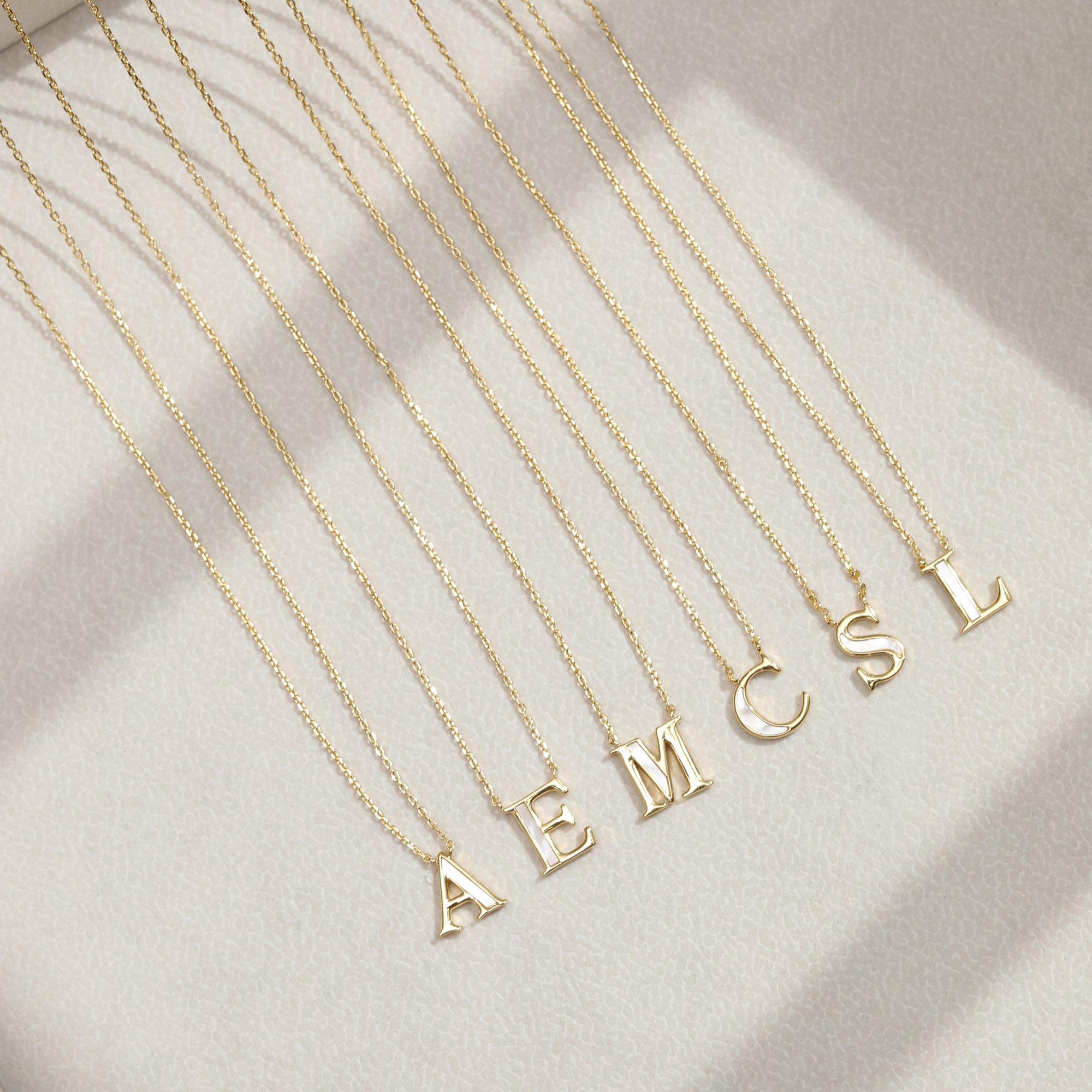 Gold - Inicio - 14K Gold Plated Pearl Initial Pendant - C - 3