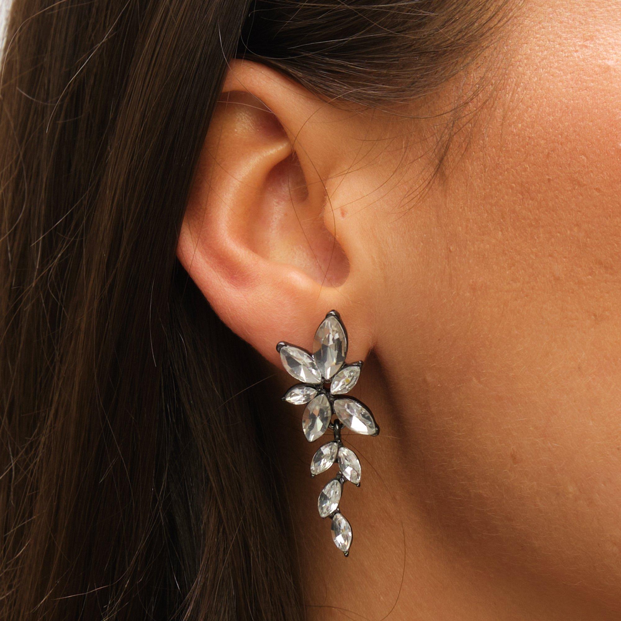 Black - Mood - Hematite Crystal Leaf Drop Earrings - 2