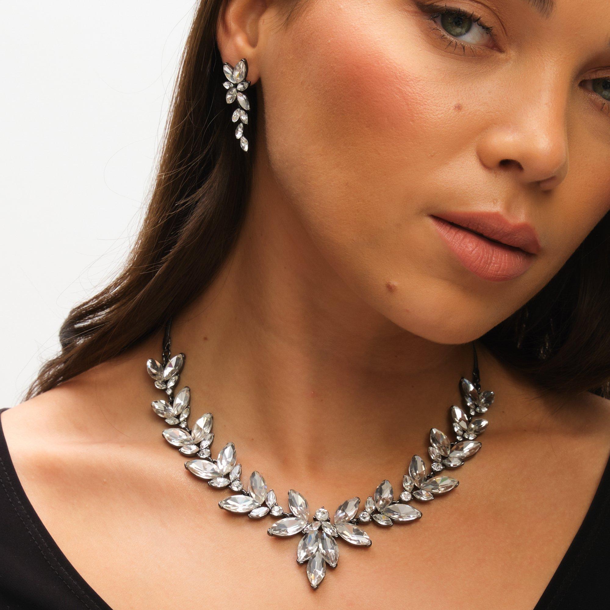 Black - Mood - Hematite Crystal Leaf Drop Earrings - 4