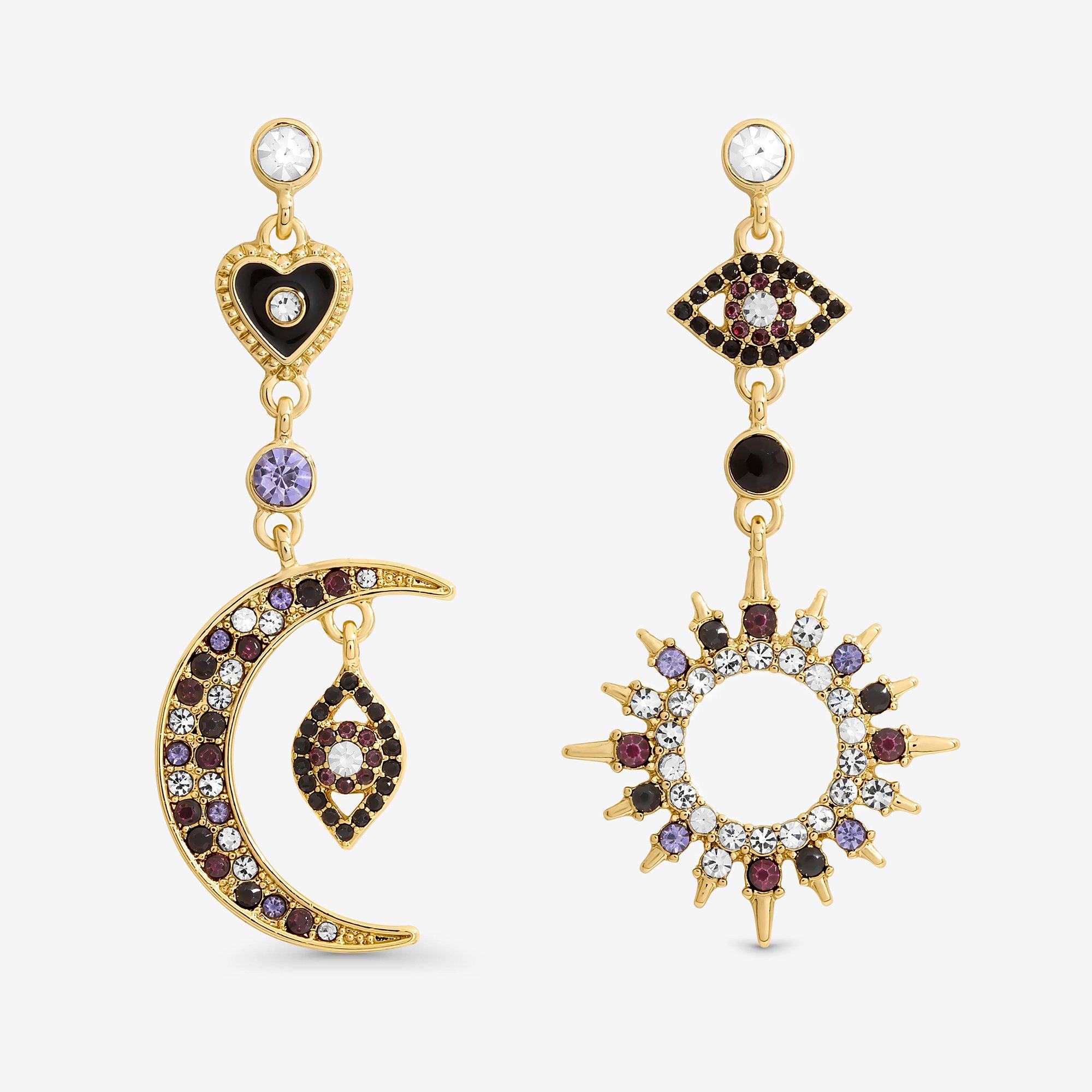 Mood Women's Crystal Mismatch Celestial Earrings Gold